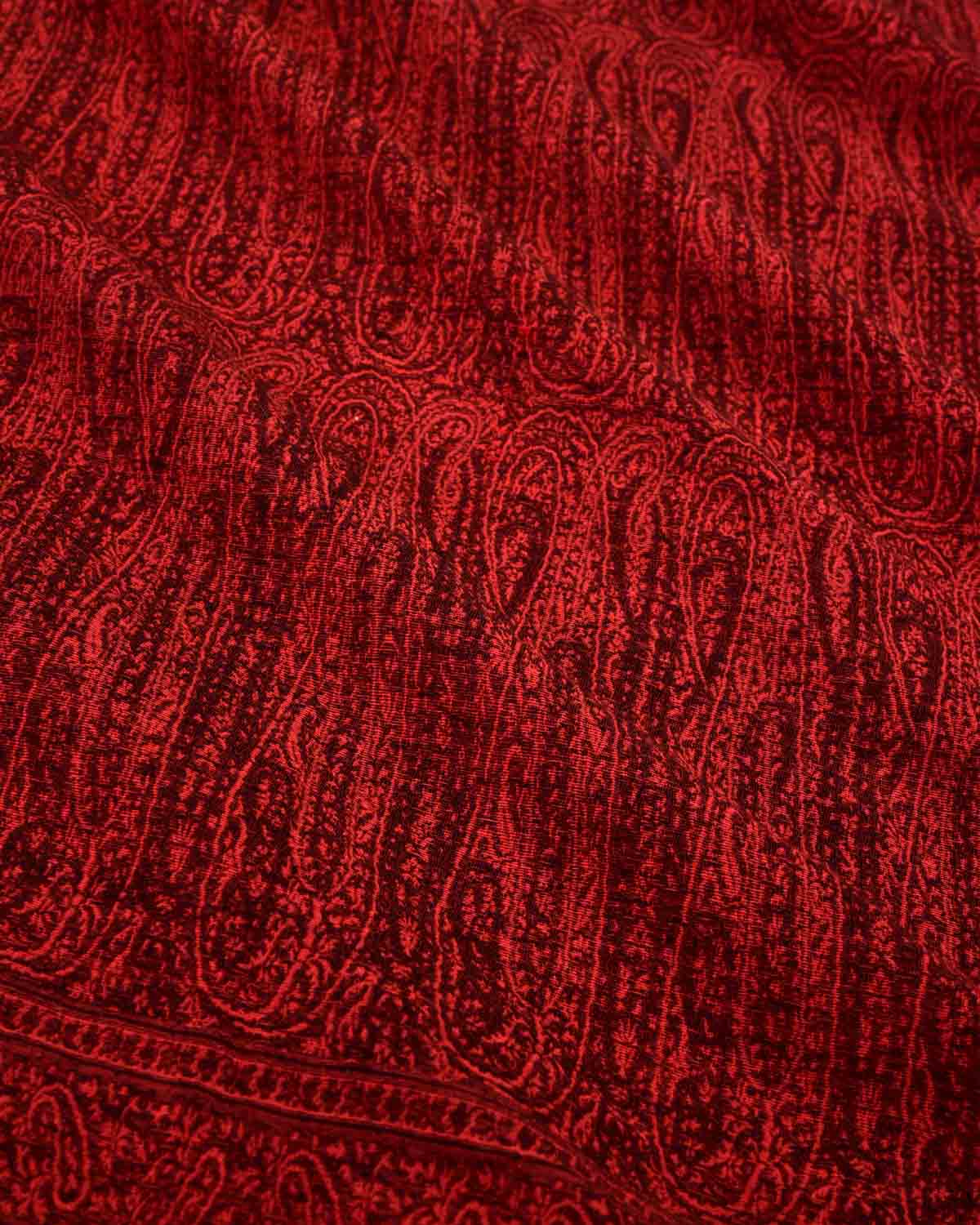 Red Banarasi Jamawar Handwoven Silk Wool Shawl-HolyWeaves