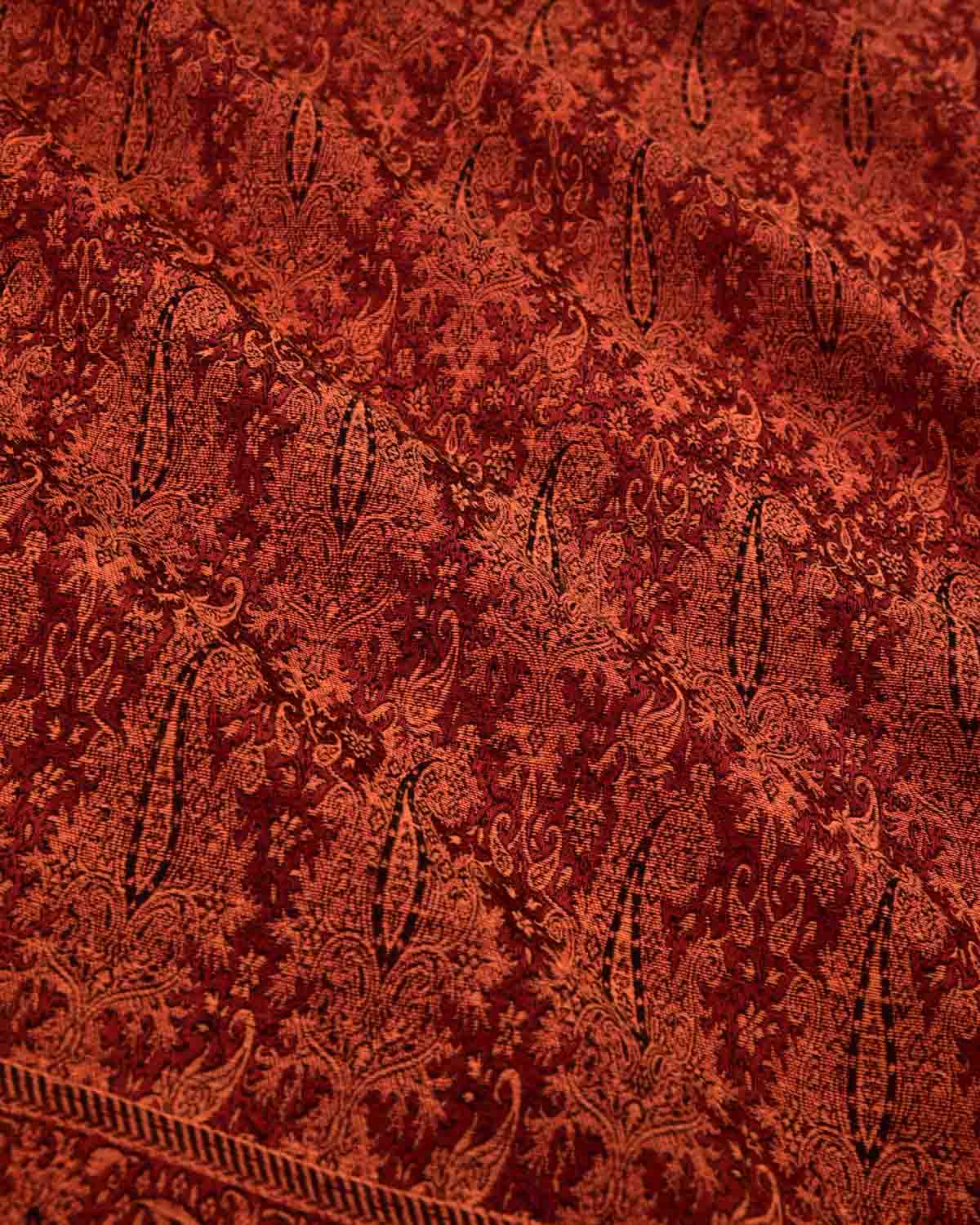 Maroon Banarasi Jamawar Handwoven Silk Wool Shawl-HolyWeaves