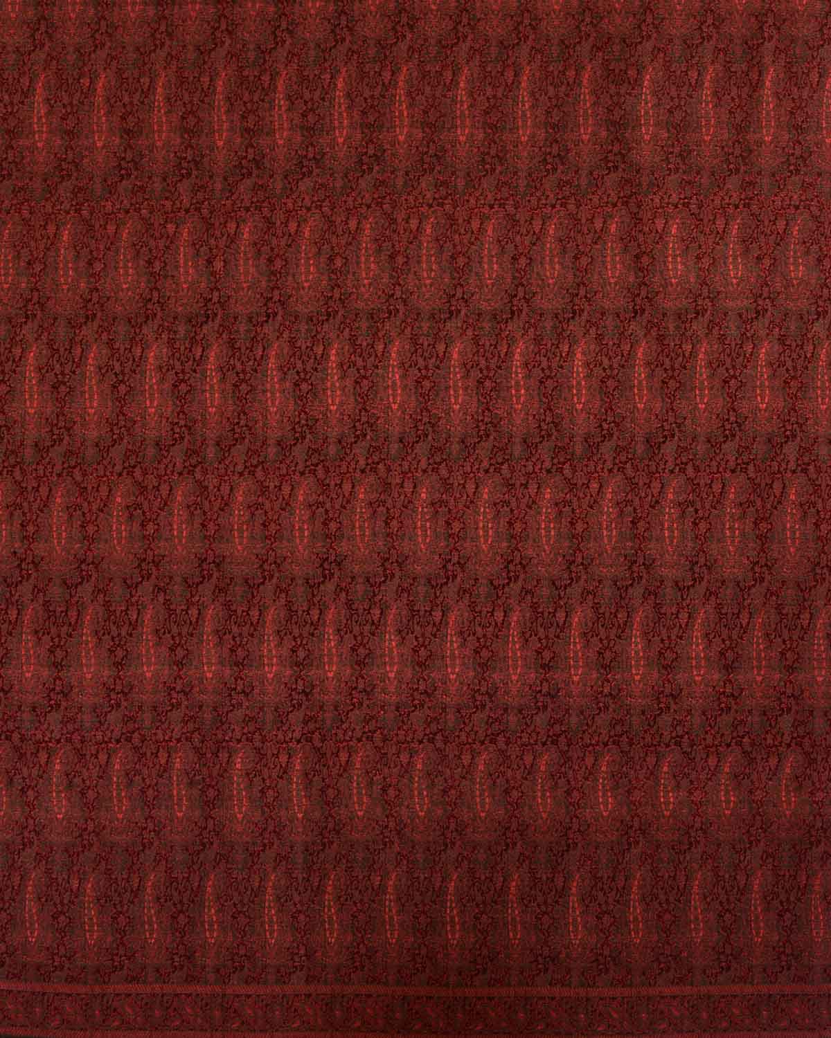 Olive & Maroon Banarasi Jamawar Handwoven Silk Wool Shawl-HolyWeaves