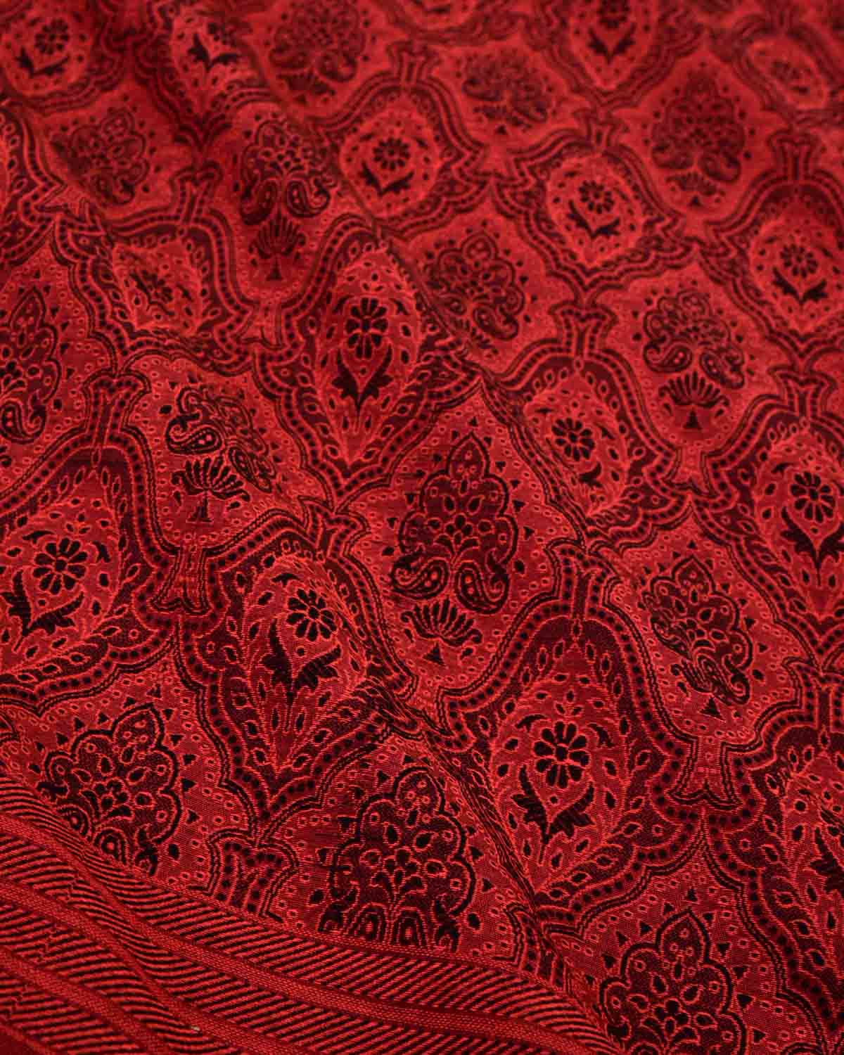 Vermilion Banarasi Jamawar Handwoven Silk Wool Shawl-HolyWeaves