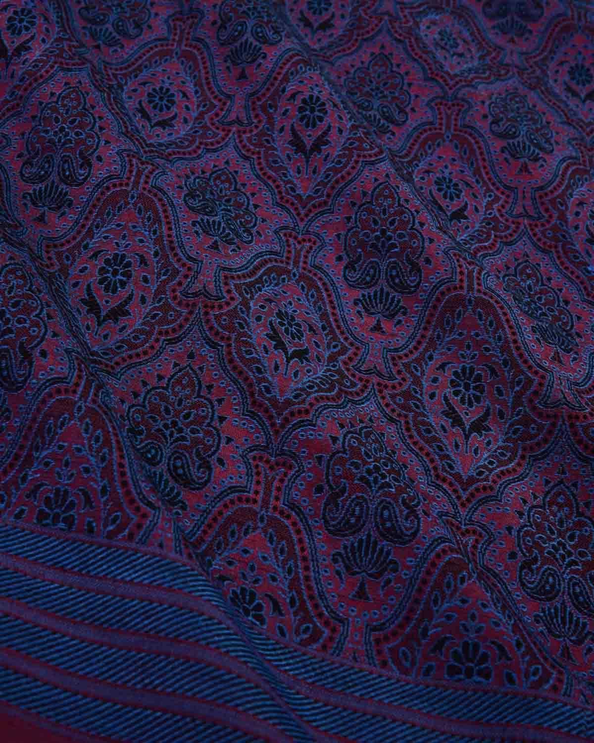 Shot Blue Red Banarasi Jamawar Handwoven Silk Wool Shawl-HolyWeaves