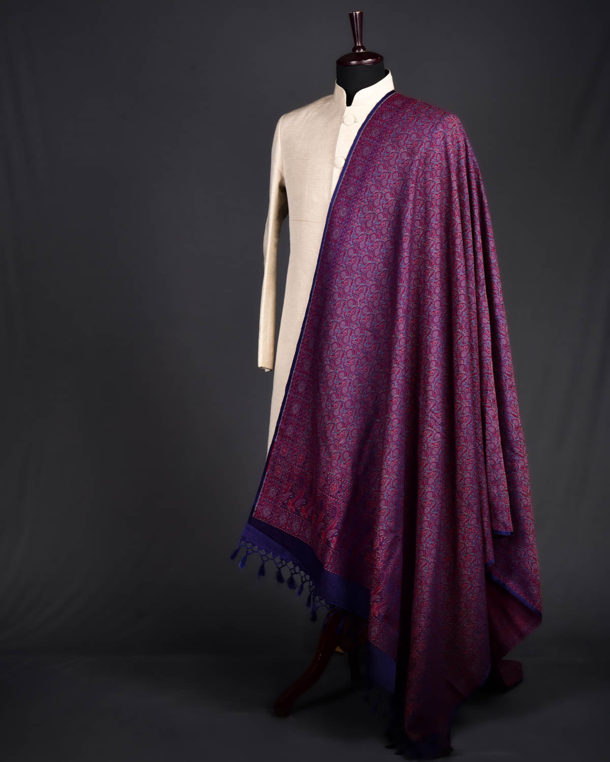 Purple Banarasi Tehra Jamawar Handwoven Silk-Wool Shawl - By HolyWeaves, Benares