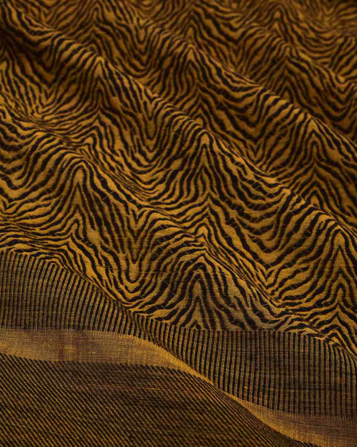 Mustard Black Banarasi Tiger Stripes Brocade Handwoven Silk Wool Shawl-HolyWeaves