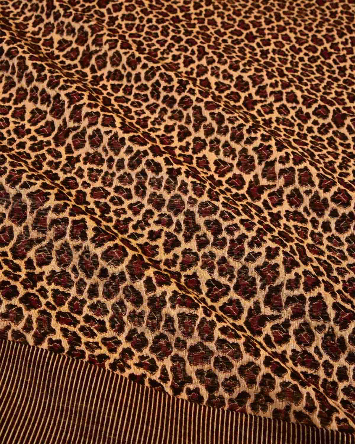 Mustard Yellow Banarasi Leopard Stripes Brocade Handwoven Silk-wool Shawl-HolyWeaves
