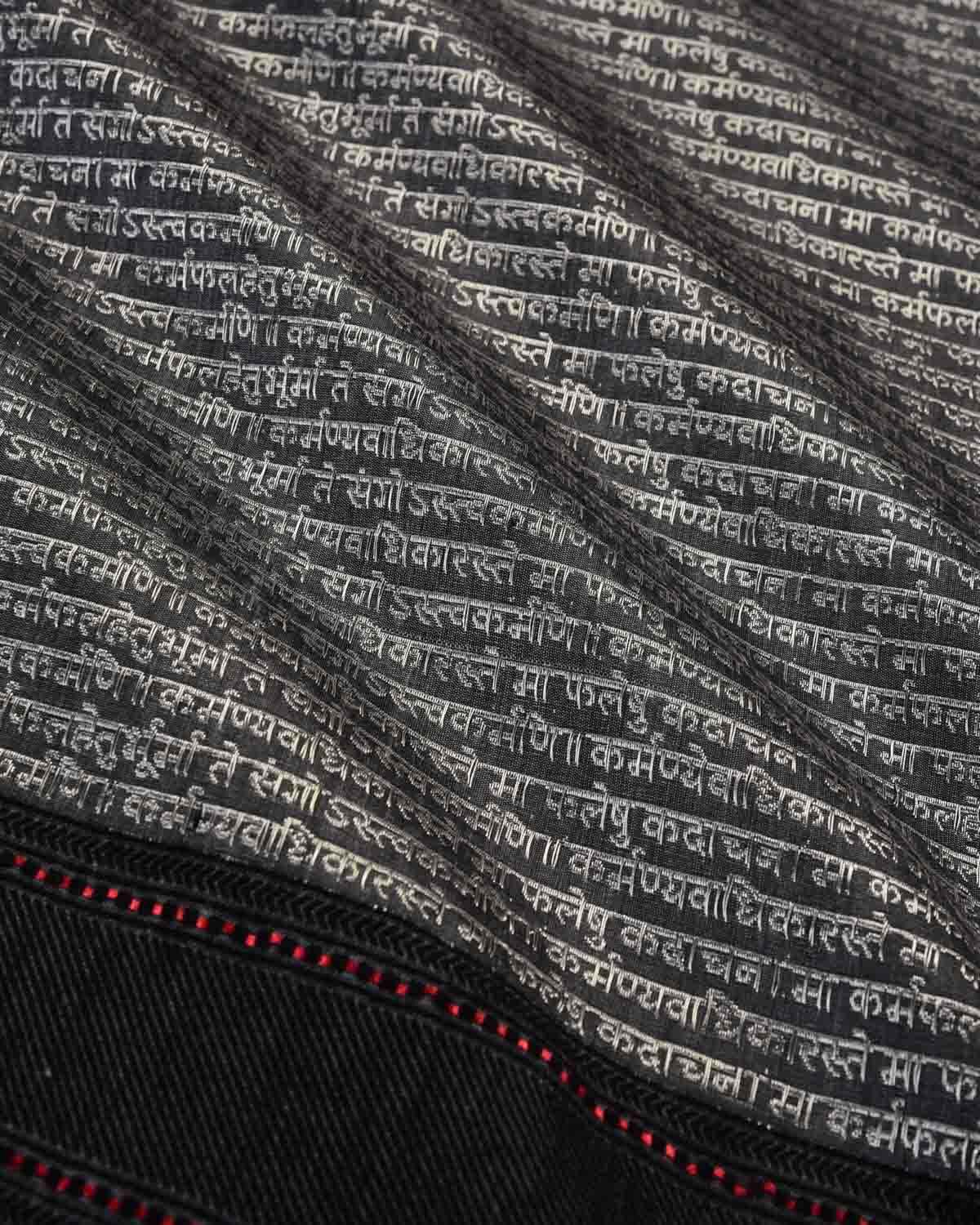 Gray Banarasi Silver Zari Geeta Shlok 2.47 Brocade Handwoven Silk Wool Shawl-HolyWeaves