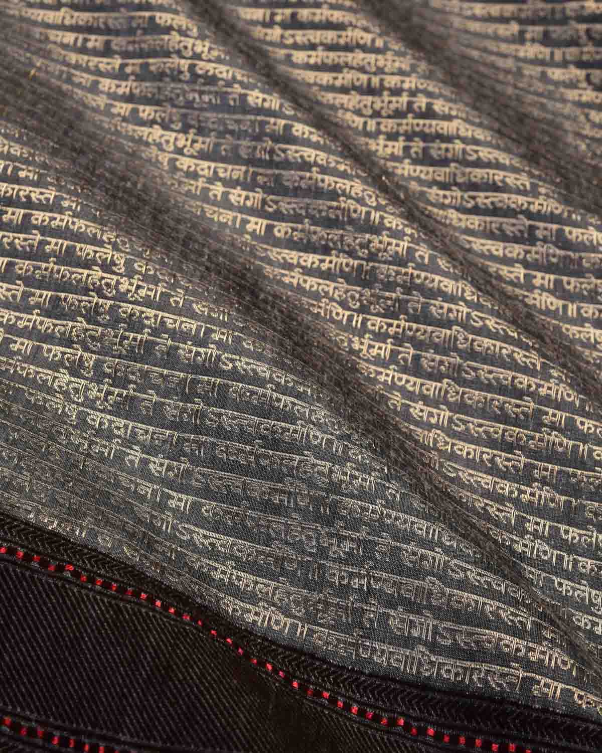 Gray Banarasi Gold Zari Geeta Shlok 2.47 Brocade Handwoven Silk Wool Shawl-HolyWeaves