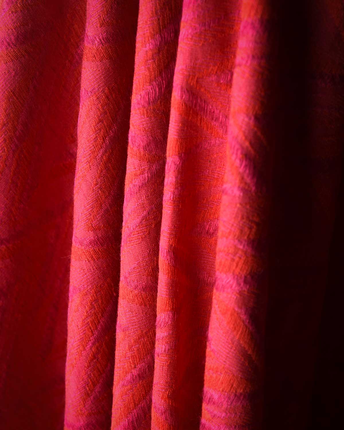 Shot Red-Pink Contemporary Glitch Chevron Tanchoi Handwoven Silk Wool Unisex Dress Shawl-HolyWeaves