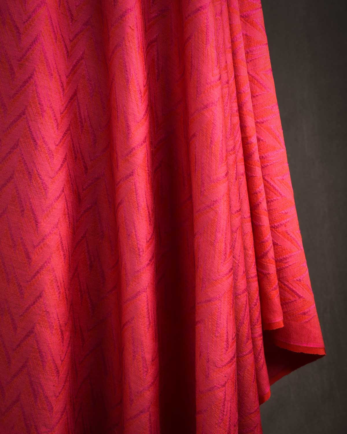 Shot Red-Pink Contemporary Glitch Chevron Tanchoi Handwoven Silk Wool Unisex Dress Shawl-HolyWeaves