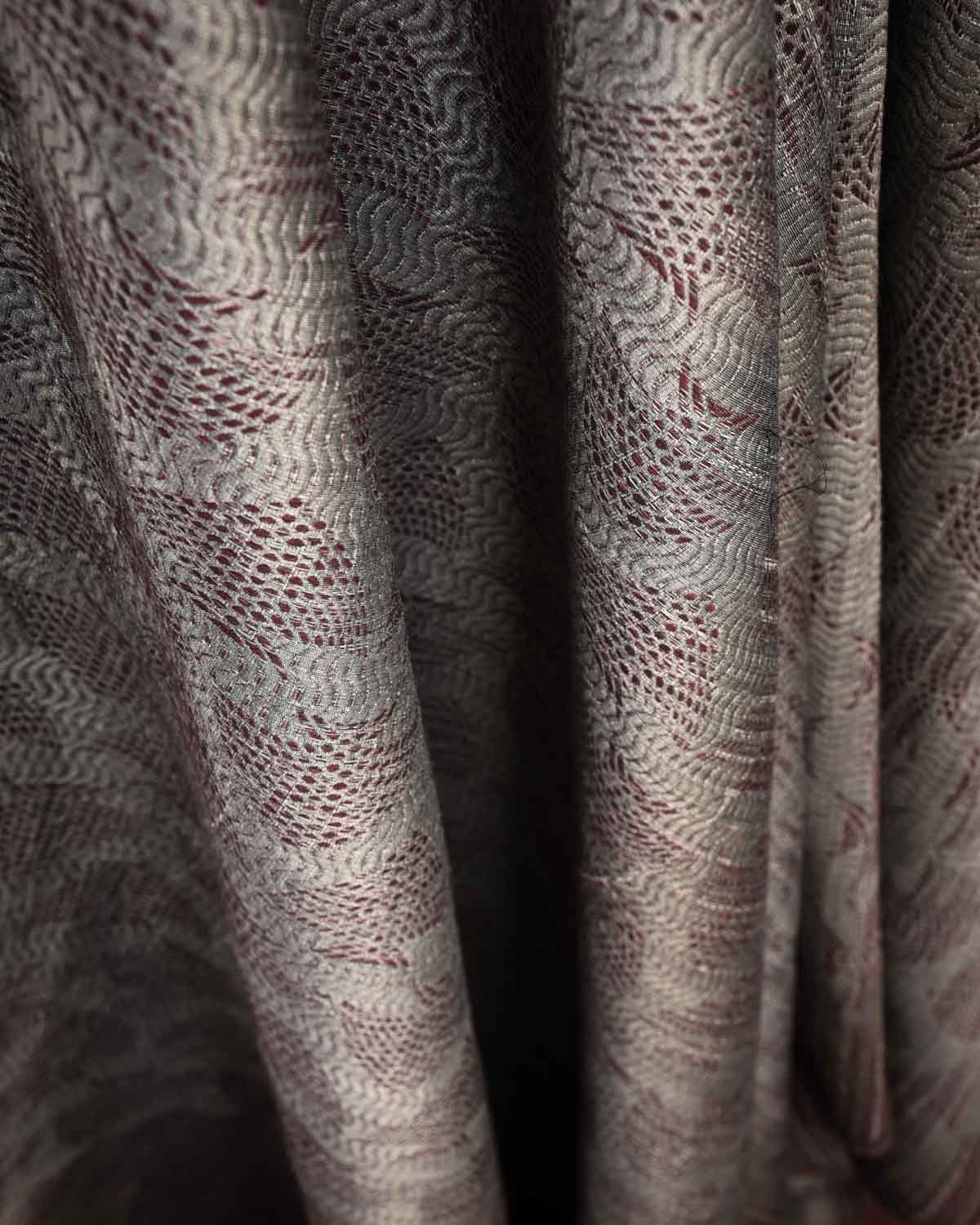 Metallic Gray Oceanic Pisces Silver Zari Brocade Handwoven Silk Wool Unisex Dress Shawl-HolyWeaves