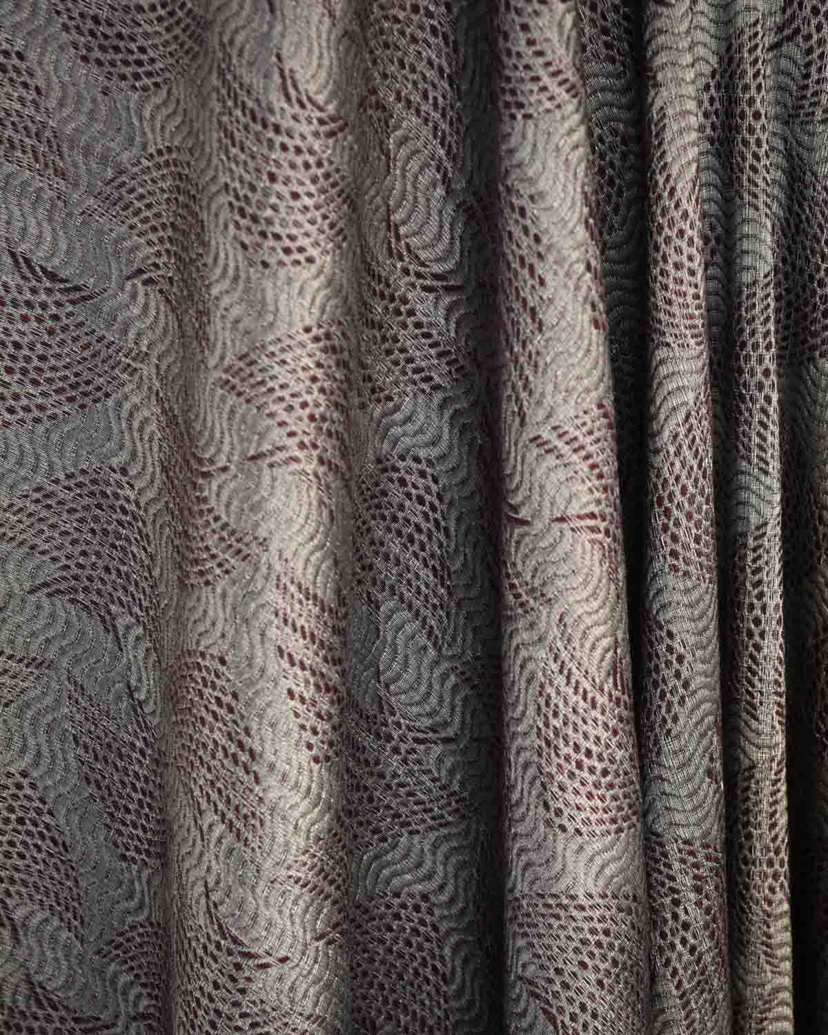 Metallic Gray Oceanic Pisces Silver Zari Brocade Handwoven Silk Wool Unisex Dress Shawl-HolyWeaves