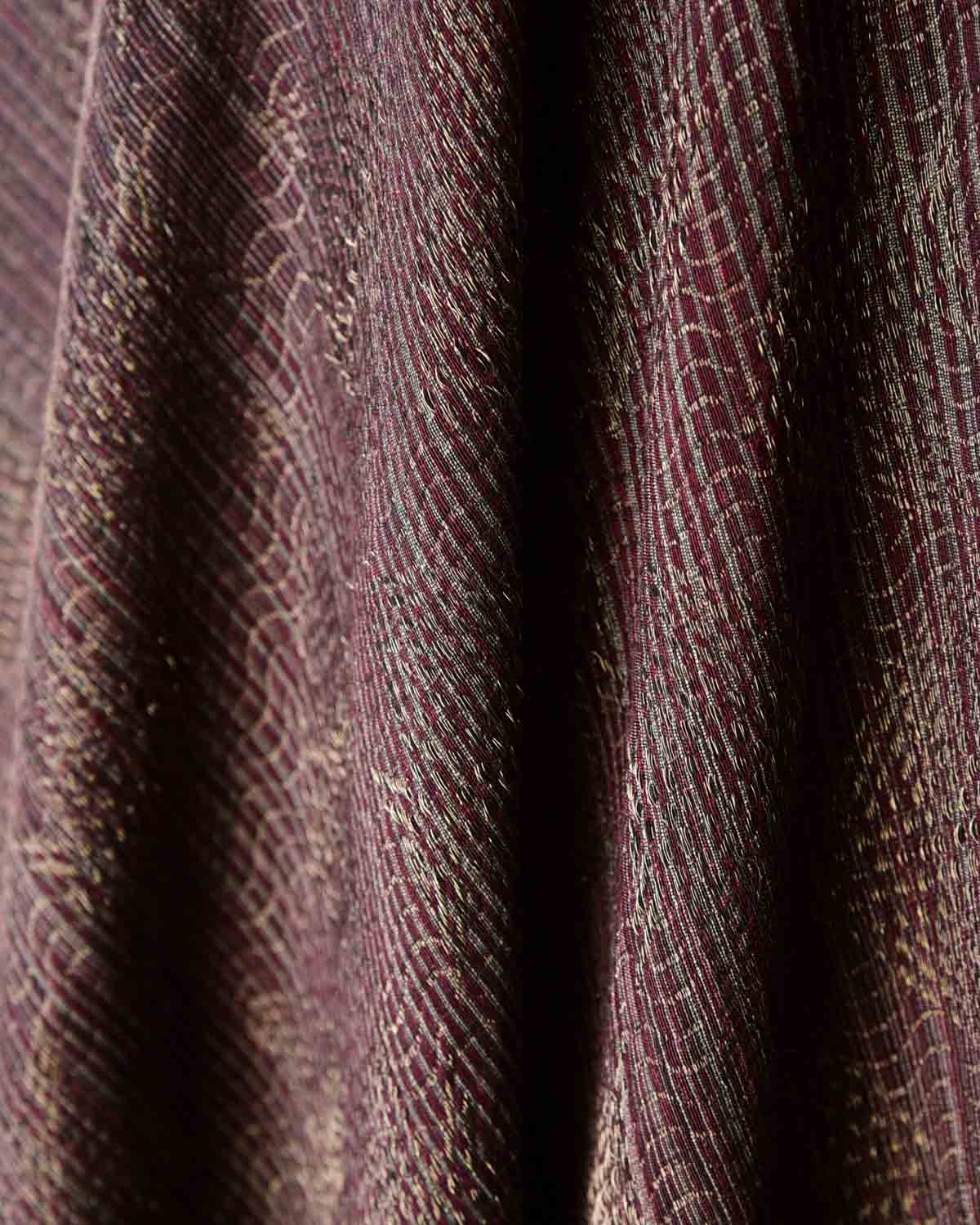 Variegated Maroon Oceanic Pisces Gold Zari Brocade Handwoven Silk Wool Unisex Dress Shawl-HolyWeaves