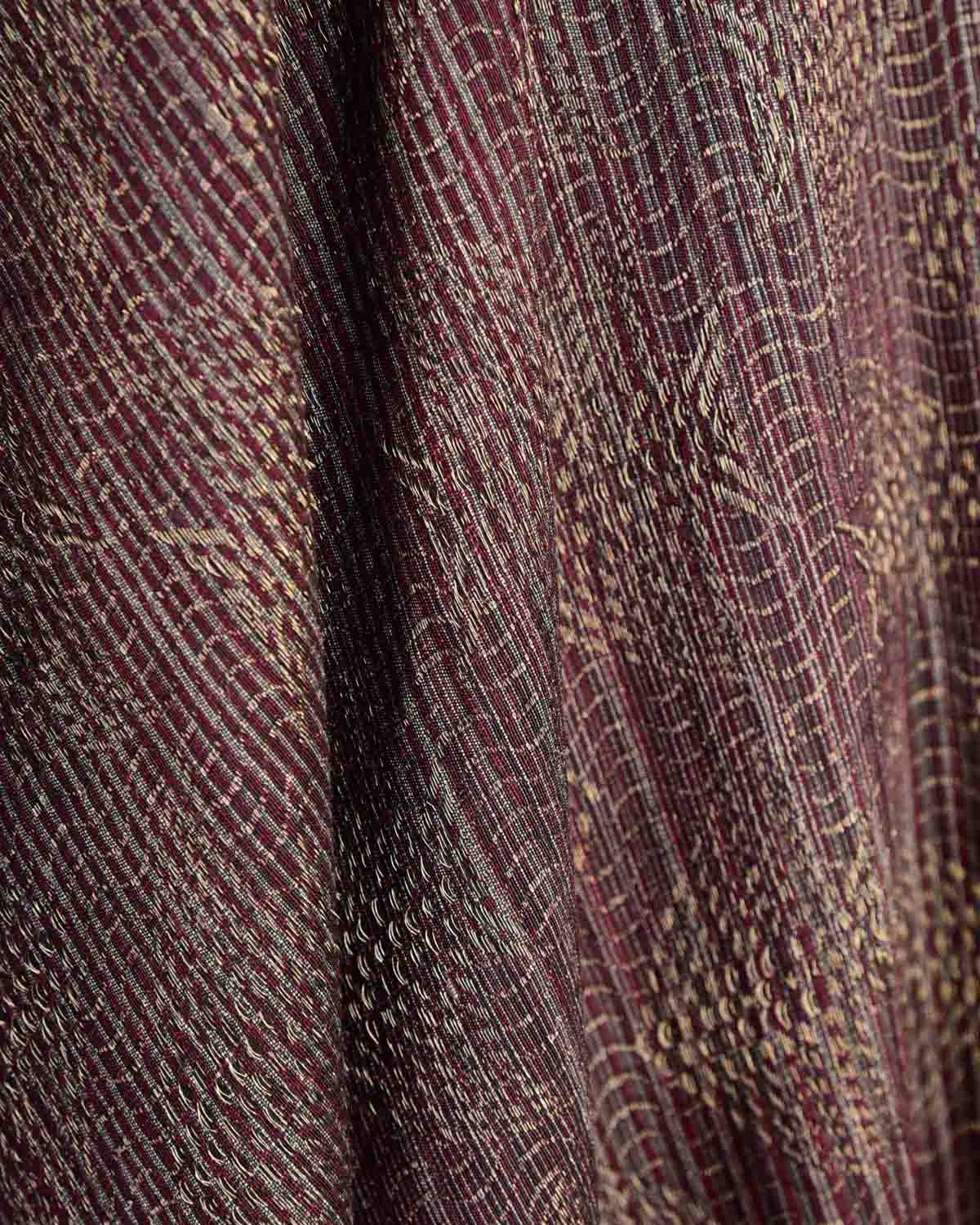 Variegated Maroon Oceanic Pisces Gold Zari Brocade Handwoven Silk Wool Unisex Dress Shawl-HolyWeaves