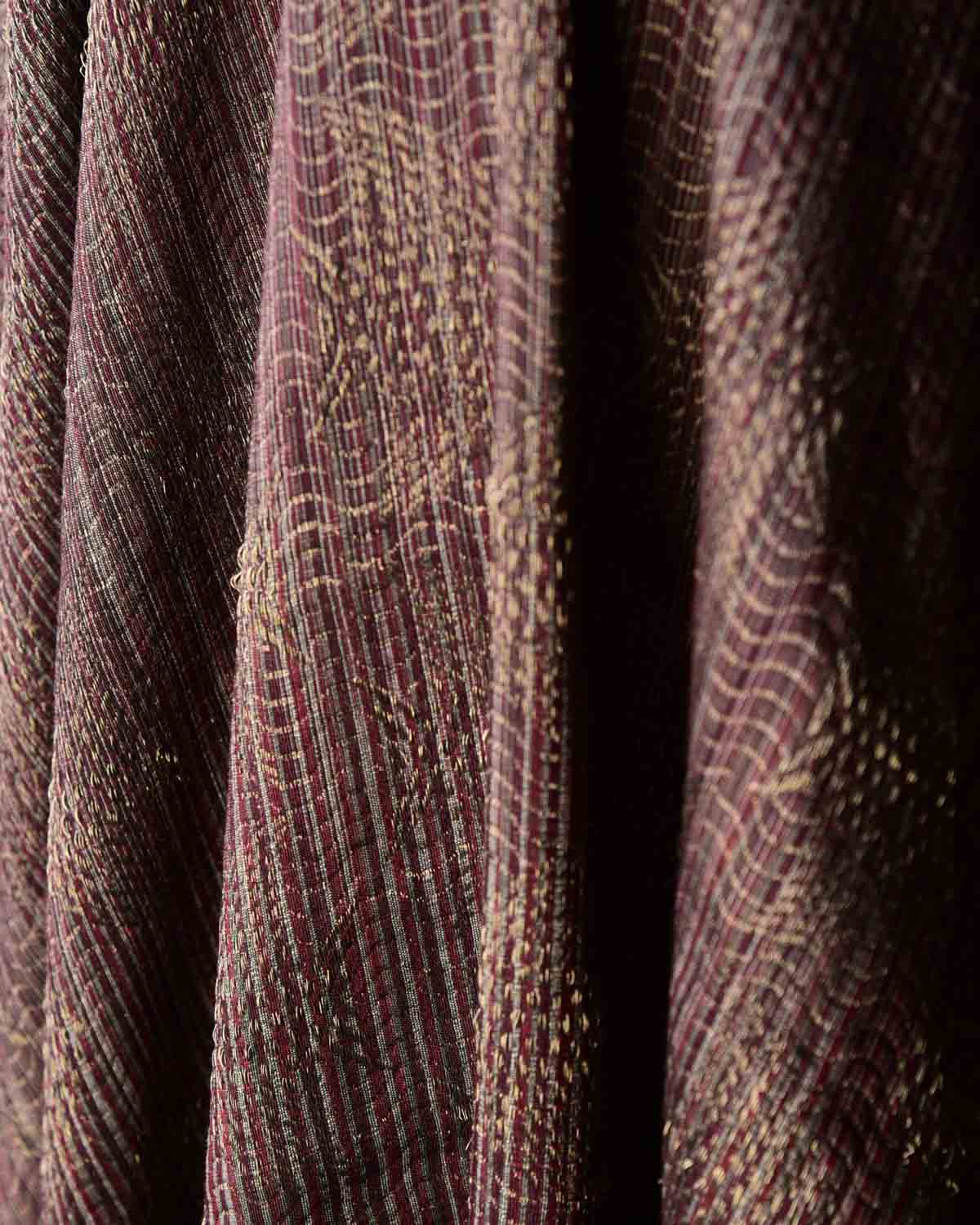 Variegated Maroon Oceanic Pisces Gold Zari Brocade Handwoven Silk Wool Unisex Dress Shawl-HolyWeaves