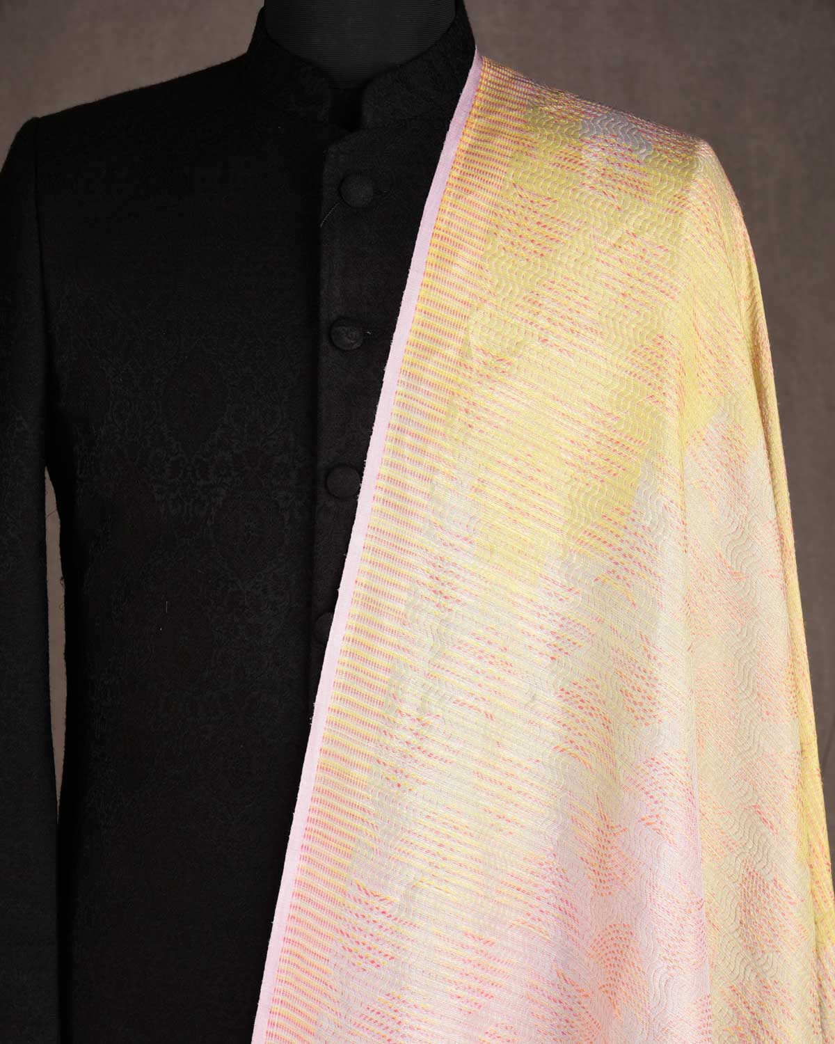 Ombre Metallic Multi-color Oceanic Pisces Gold Zari Brocade Handwoven Silk Wool Unisex Dress Shawl-HolyWeaves