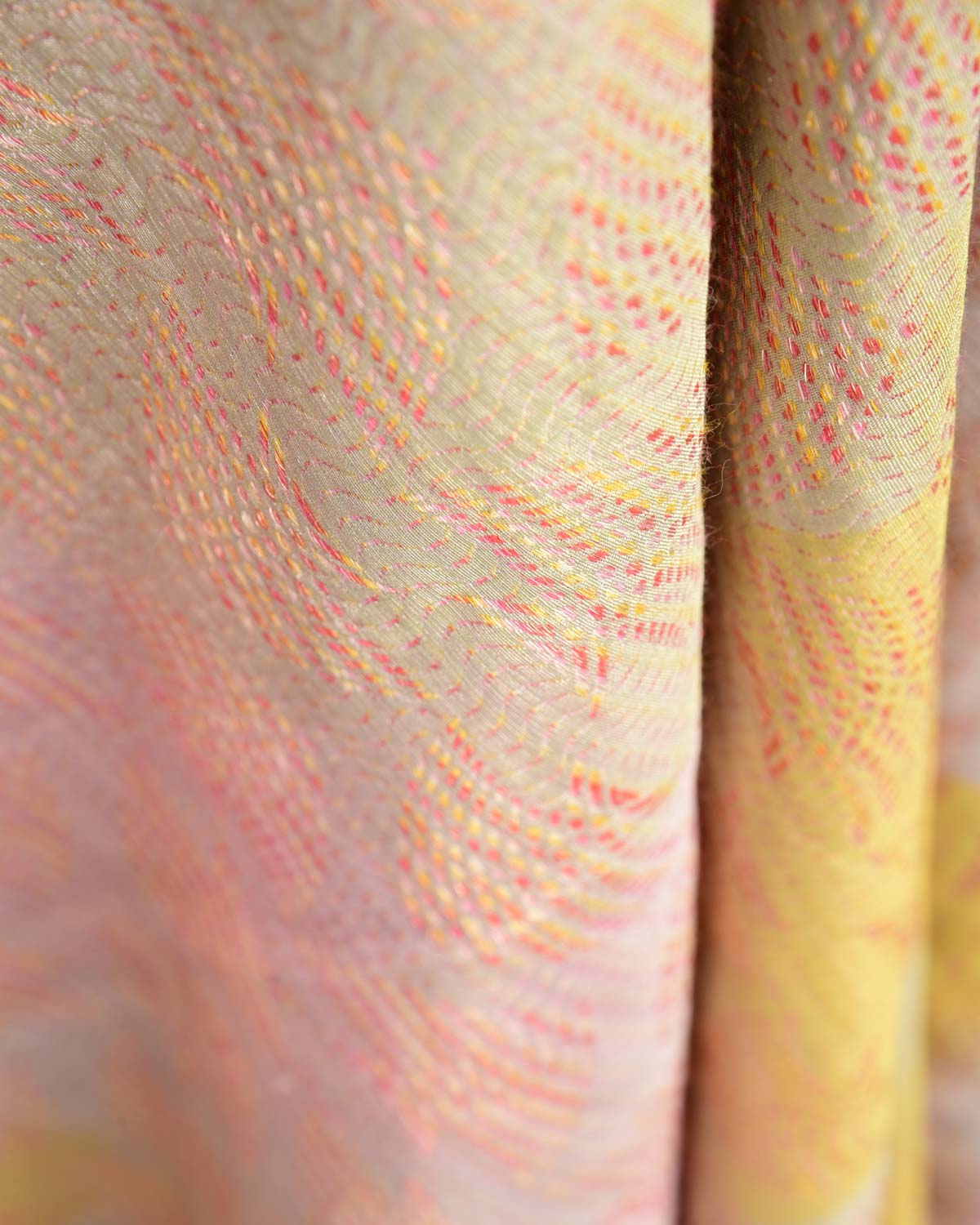 Ombre Metallic Multi-color Oceanic Pisces Gold Zari Brocade Handwoven Silk Wool Unisex Dress Shawl-HolyWeaves