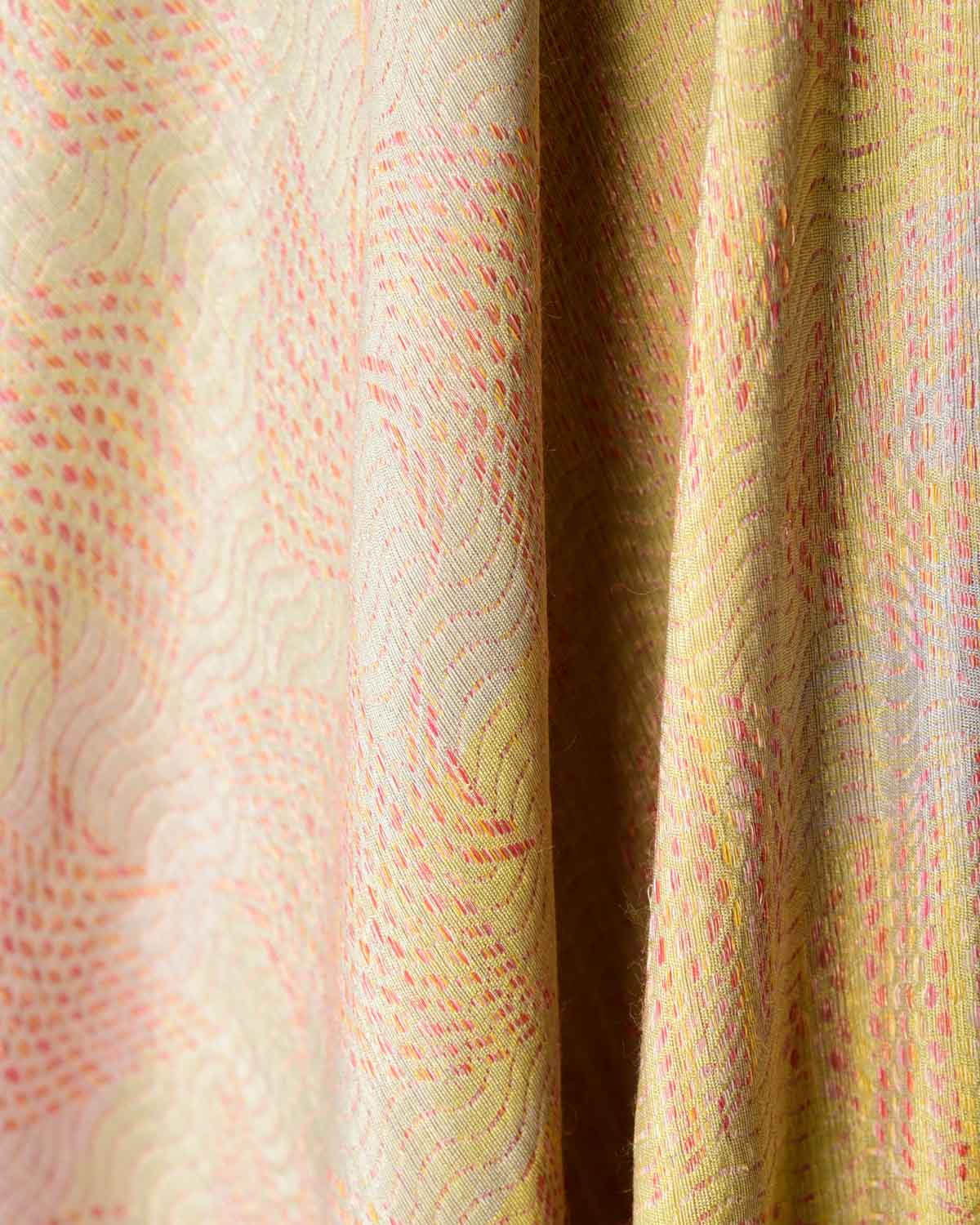 Ombre Metallic Multi-color Oceanic Pisces Gold Zari Brocade Handwoven Silk Wool Unisex Dress Shawl-HolyWeaves