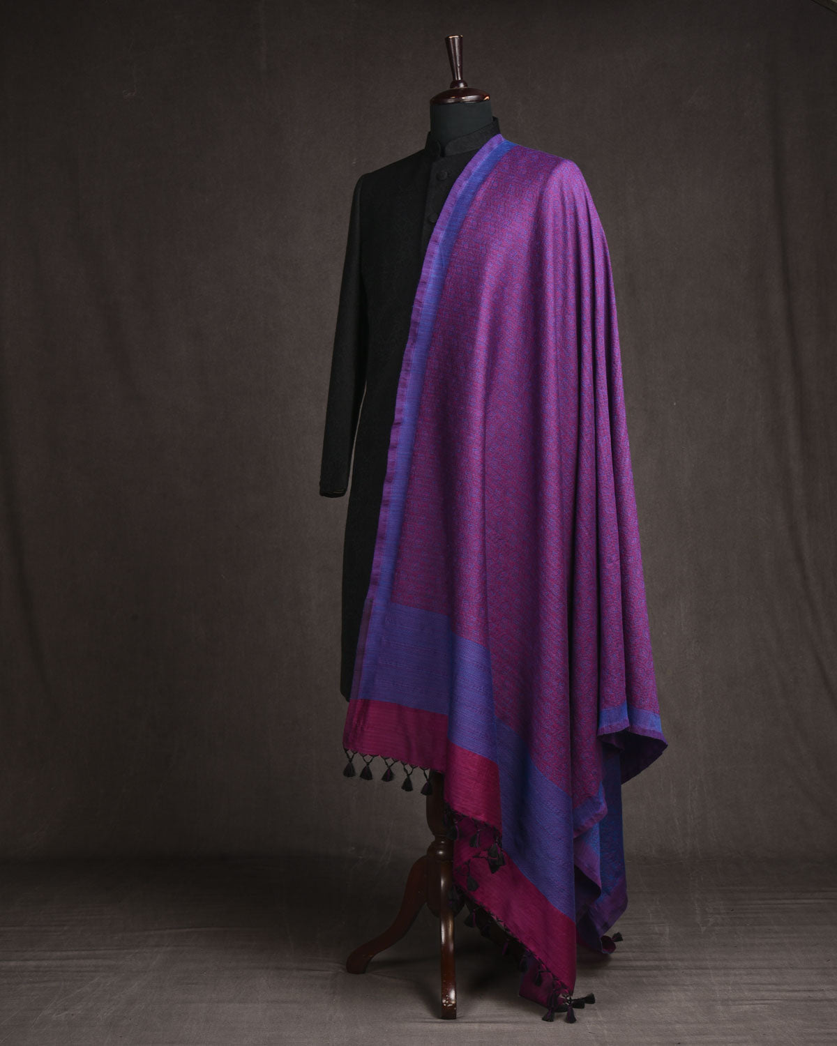 Pink Purple Banarasi Paisley Tanchoi Handwoven Silk Wool Shawl-HolyWeaves