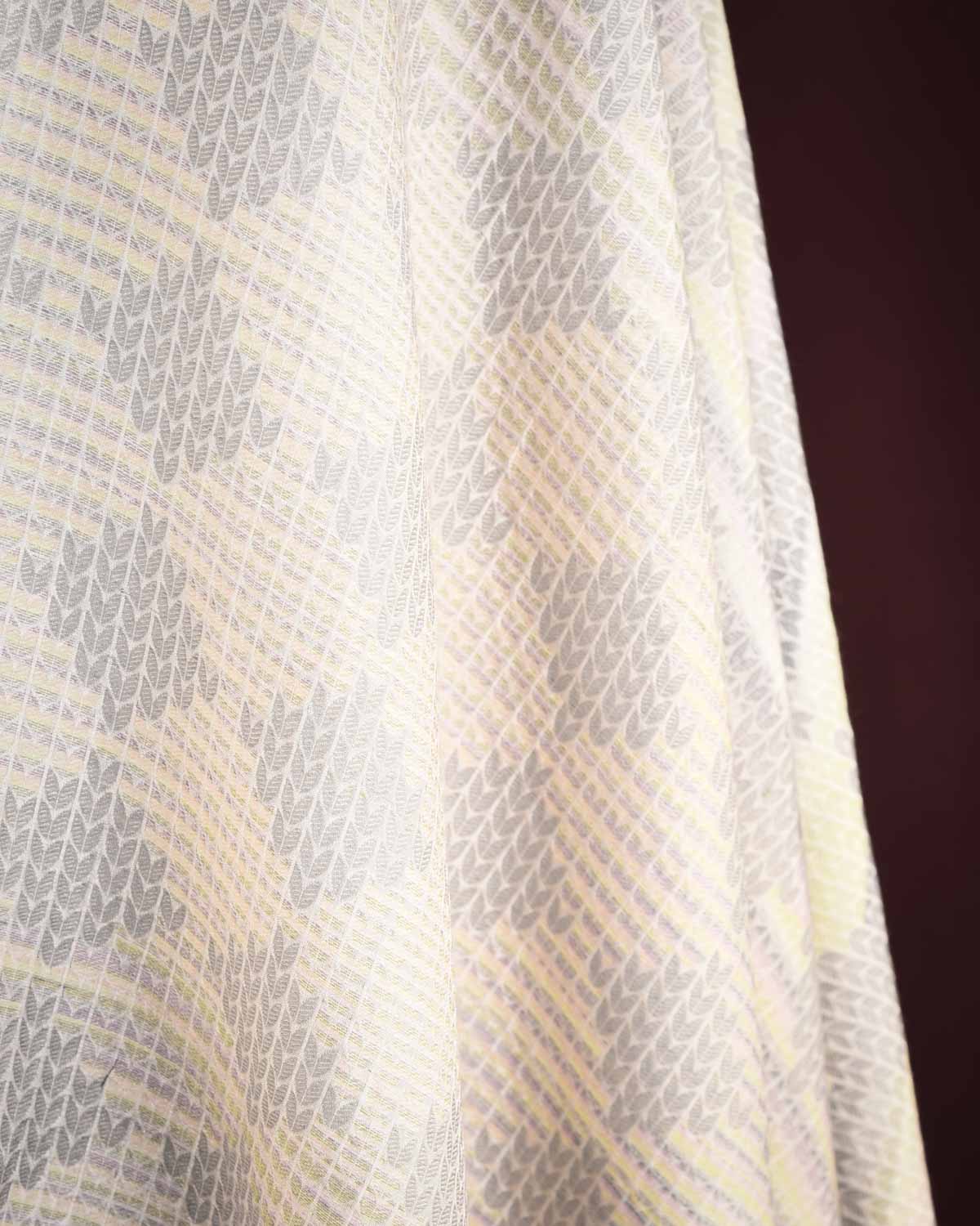 Variegated Metallic Ivory White Herringbone Brocade Handwoven Silk Wool Unisex Dress Shawl-HolyWeaves