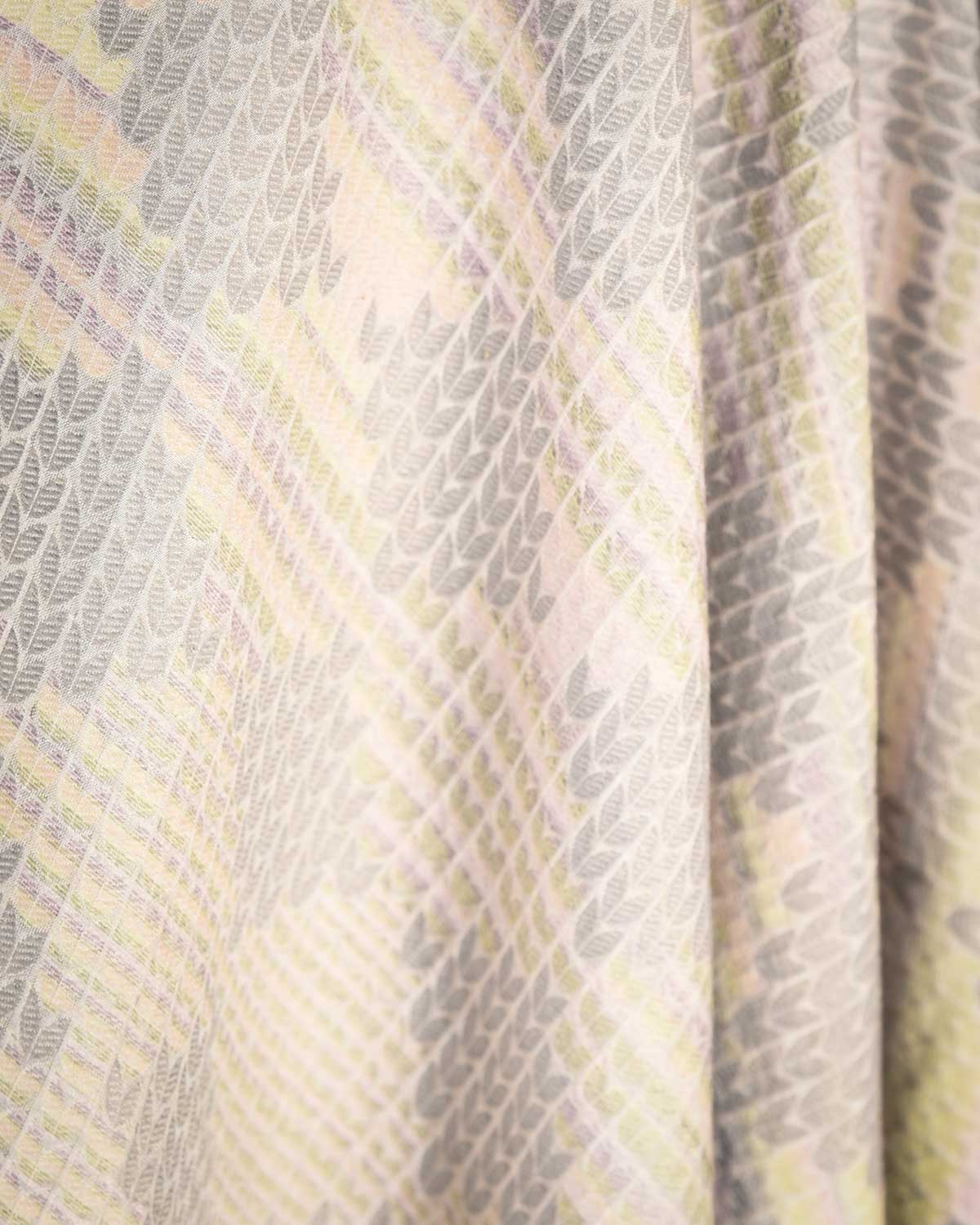 Variegated Metallic Ivory White Herringbone Brocade Handwoven Silk Wool Unisex Dress Shawl-HolyWeaves