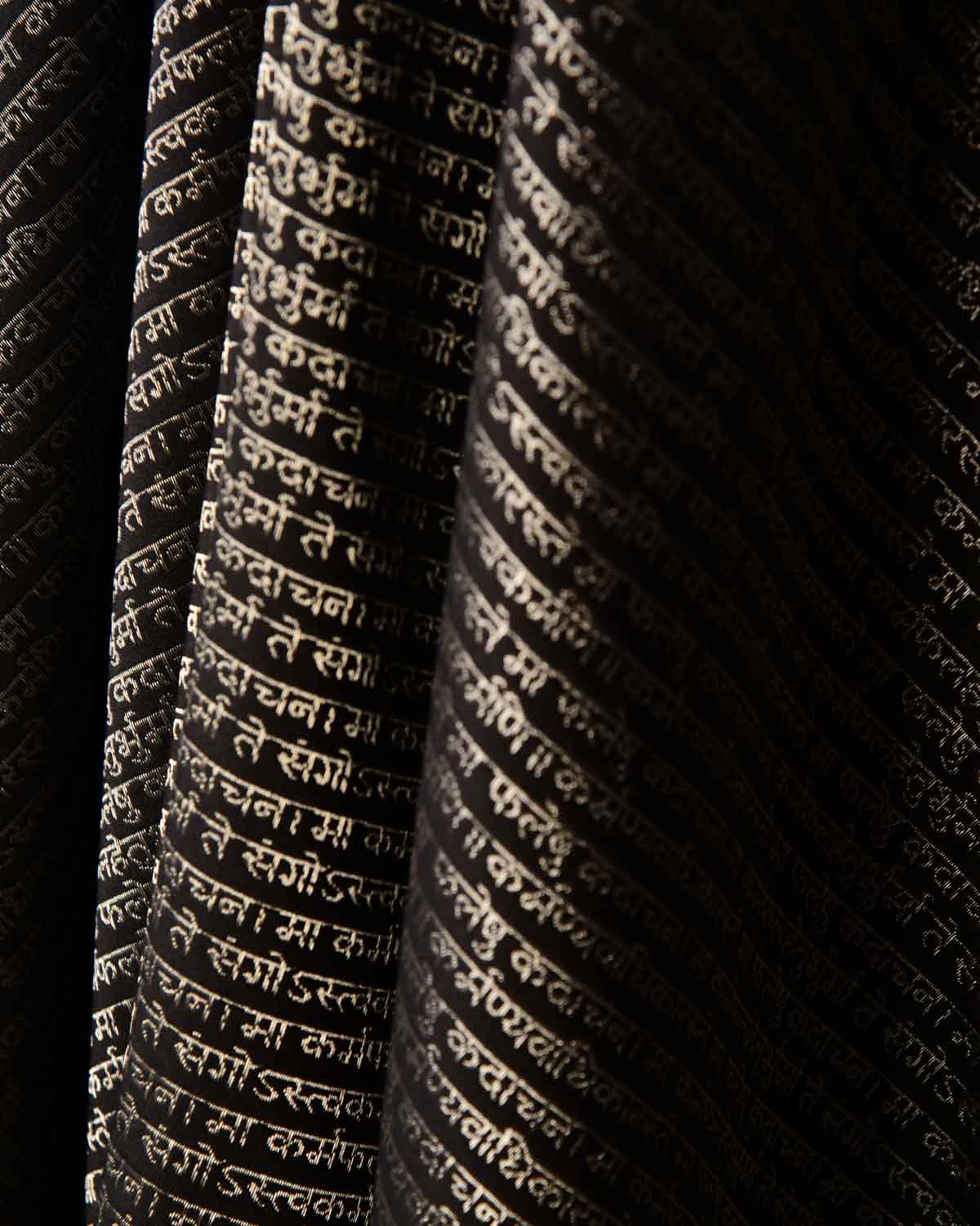 Black Silver Zari Geeta Shlok 2.47 Brocade Handwoven Silk Wool Unisex Dress Shawl-HolyWeaves