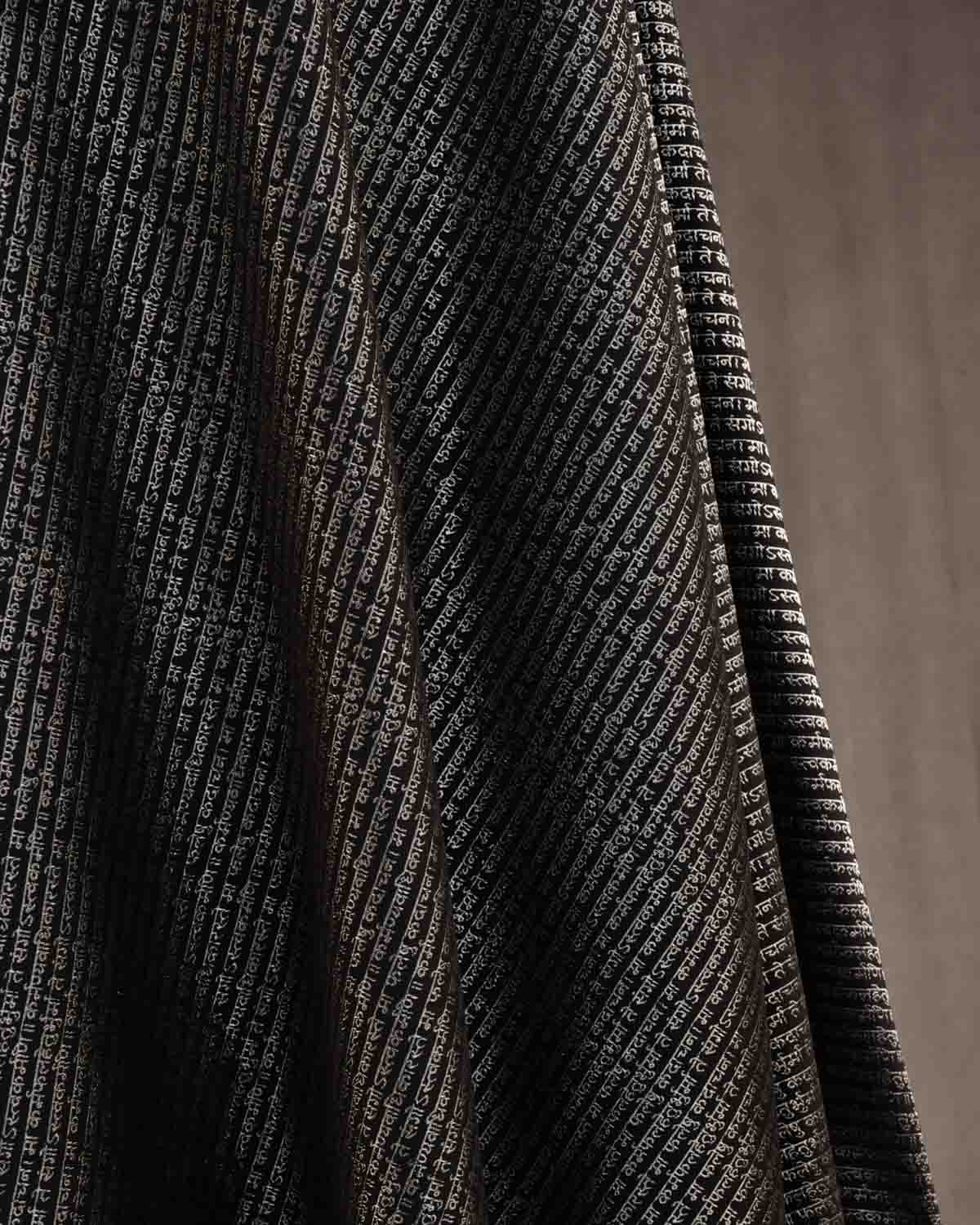 Black Silver Zari Geeta Shlok 2.47 Brocade Handwoven Silk Wool Unisex Dress Shawl-HolyWeaves