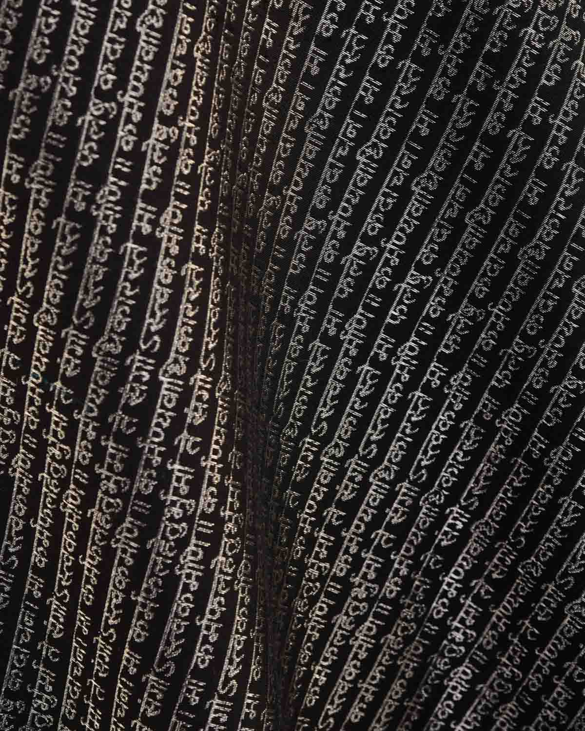 Black Silver Zari Geeta Shlok 2.47 Brocade Handwoven Silk Wool Unisex Dress Shawl-HolyWeaves