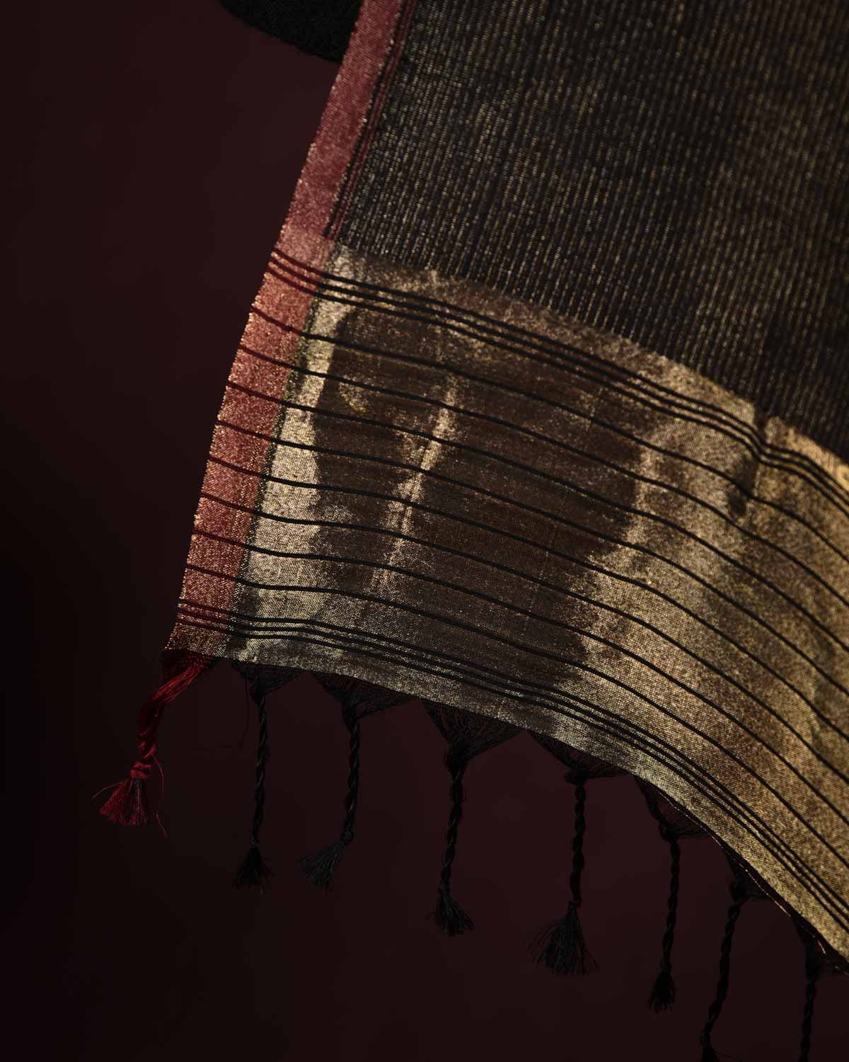 Metallic Black Gold Zari Geeta Shlok 2.47 Brocade Handwoven Silk Wool Unisex Dress Shawl-HolyWeaves