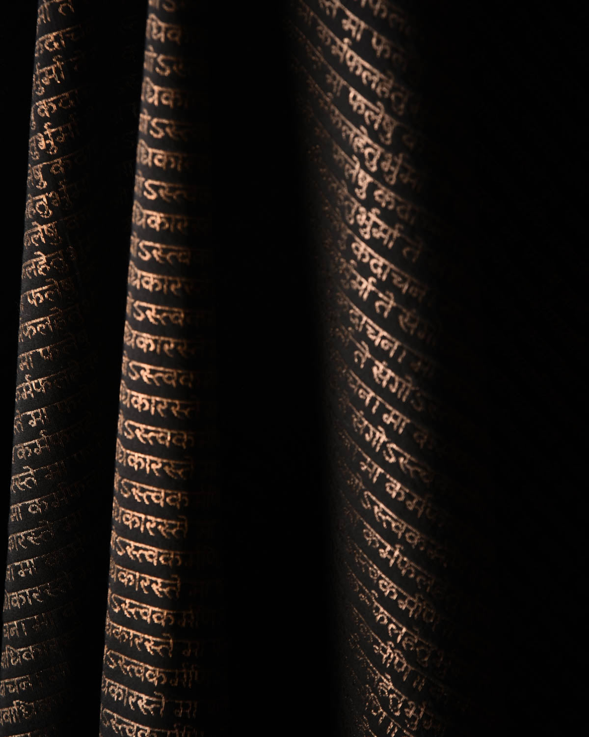 Black Antique Zari Geeta Shlok 2.47 Brocade Handwoven Silk Wool Unisex Dress Shawl-HolyWeaves