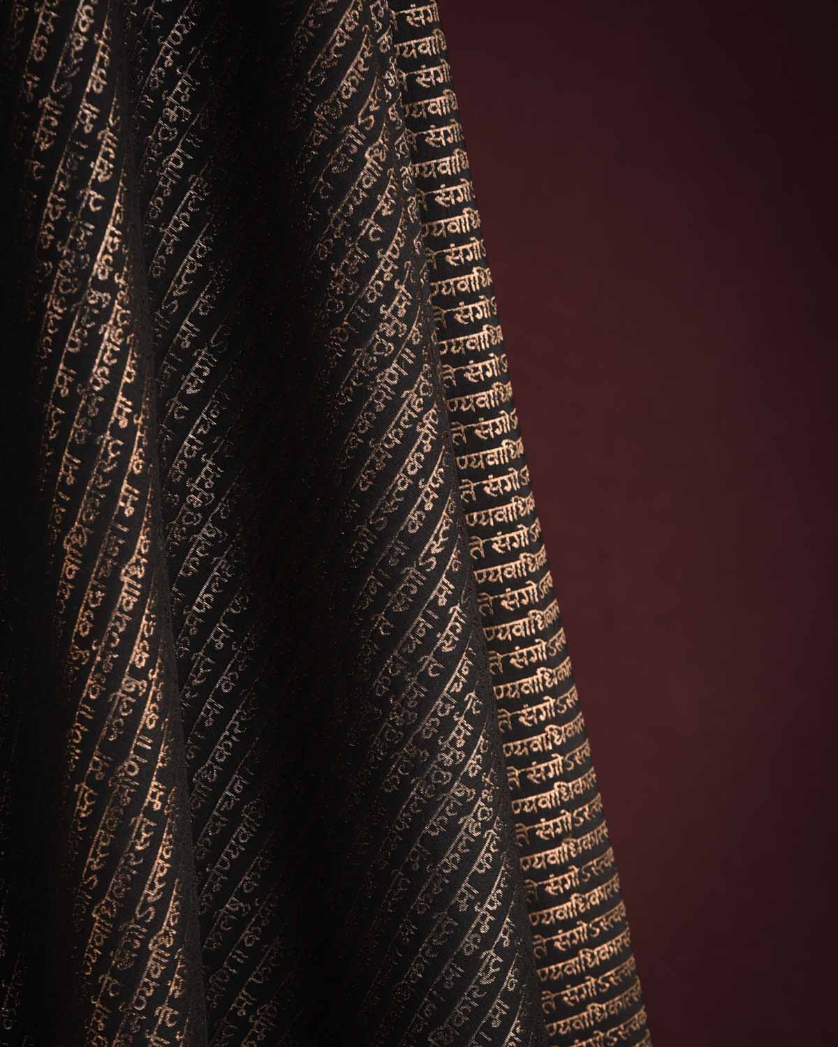 Black Antique Zari Geeta Shlok 2.47 Brocade Handwoven Silk Wool Unisex Dress Shawl-HolyWeaves