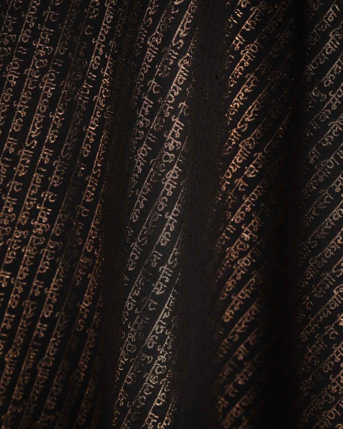 Black Antique Zari Geeta Shlok 2.47 Brocade Handwoven Silk Wool Unisex Dress Shawl-HolyWeaves