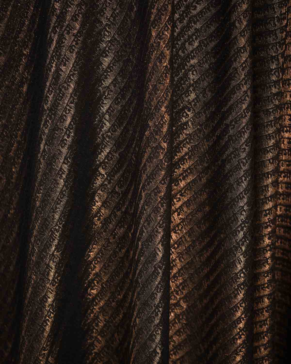 Metallic Black Antique Zari Geeta Shlok 2.47 Brocade Handwoven Silk Wool Unisex Dress Shawl-HolyWeaves