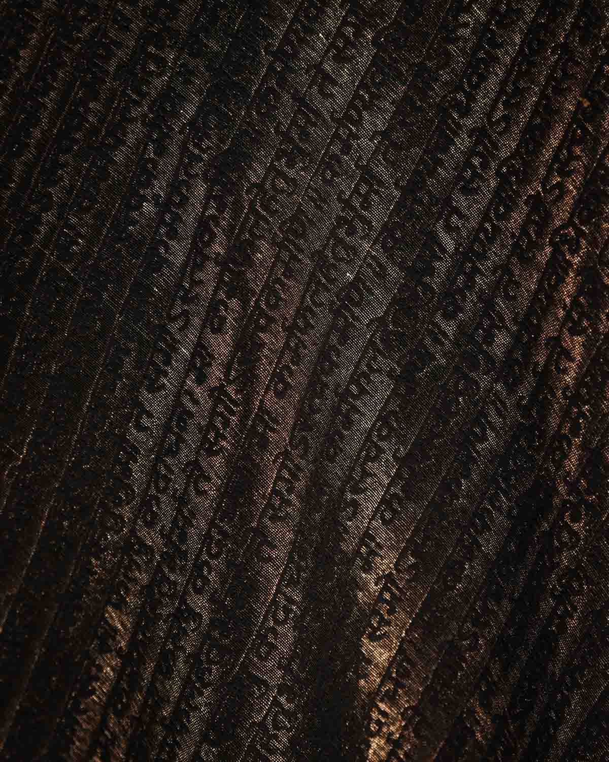 Metallic Black Antique Zari Geeta Shlok 2.47 Brocade Handwoven Silk Wool Unisex Dress Shawl-HolyWeaves