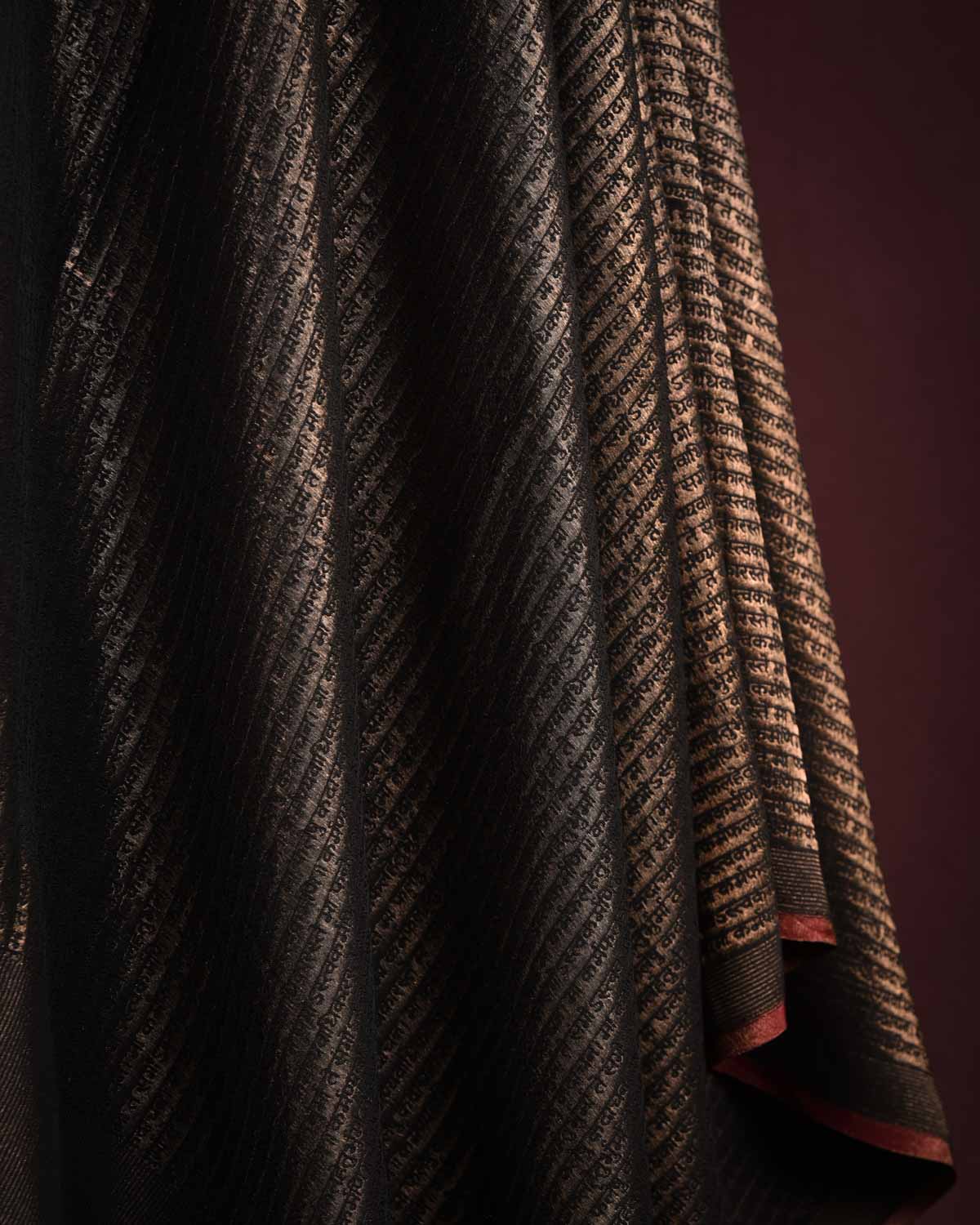 Metallic Black Antique Zari Geeta Shlok 2.47 Brocade Handwoven Silk Wool Unisex Dress Shawl-HolyWeaves