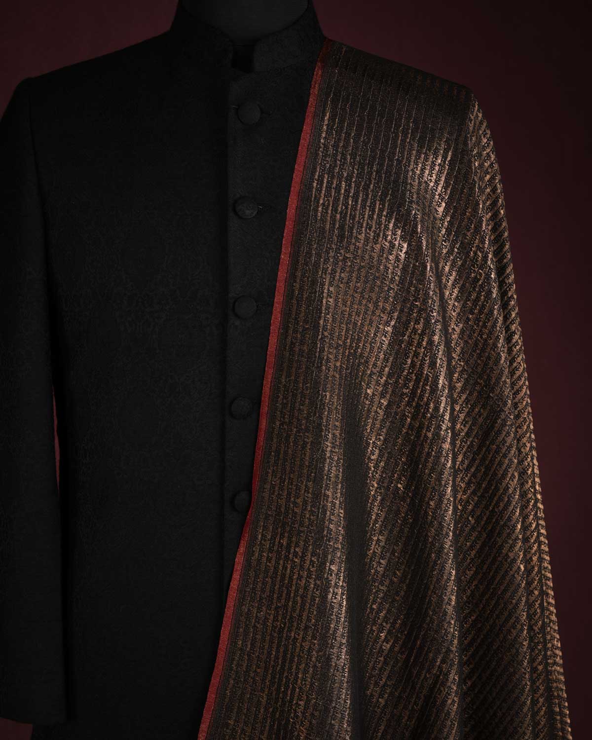Metallic Black Antique Zari Geeta Shlok 2.47 Brocade Handwoven Silk Wool Unisex Dress Shawl-HolyWeaves