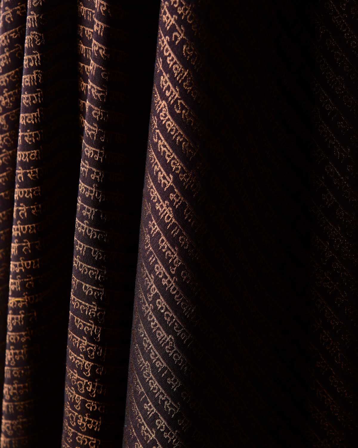 Black Coffee Brown Antique Zari Geeta Shlok 2.47 Brocade Handwoven Silk Wool Unisex Dress Shawl-HolyWeaves
