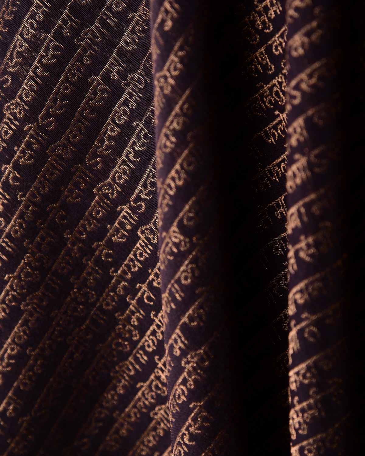 Black Coffee Brown Antique Zari Geeta Shlok 2.47 Brocade Handwoven Silk Wool Unisex Dress Shawl-HolyWeaves