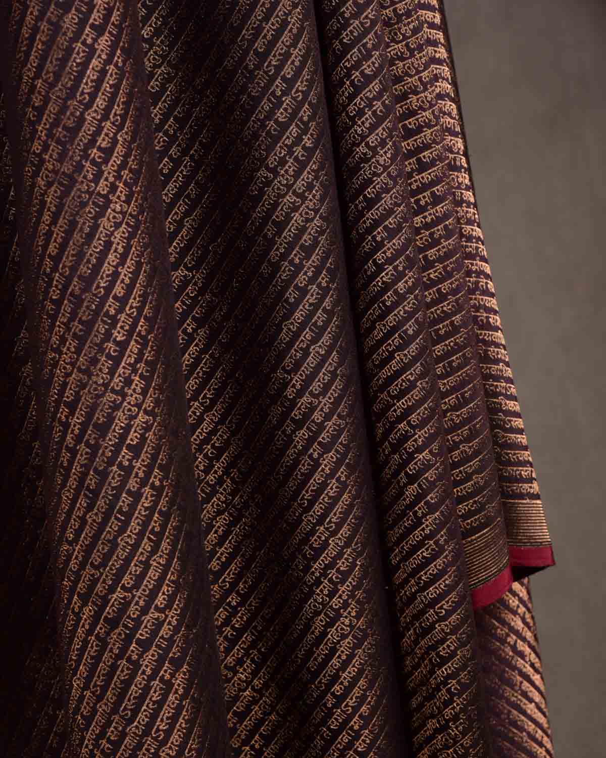 Black Coffee Brown Antique Zari Geeta Shlok 2.47 Brocade Handwoven Silk Wool Unisex Dress Shawl-HolyWeaves
