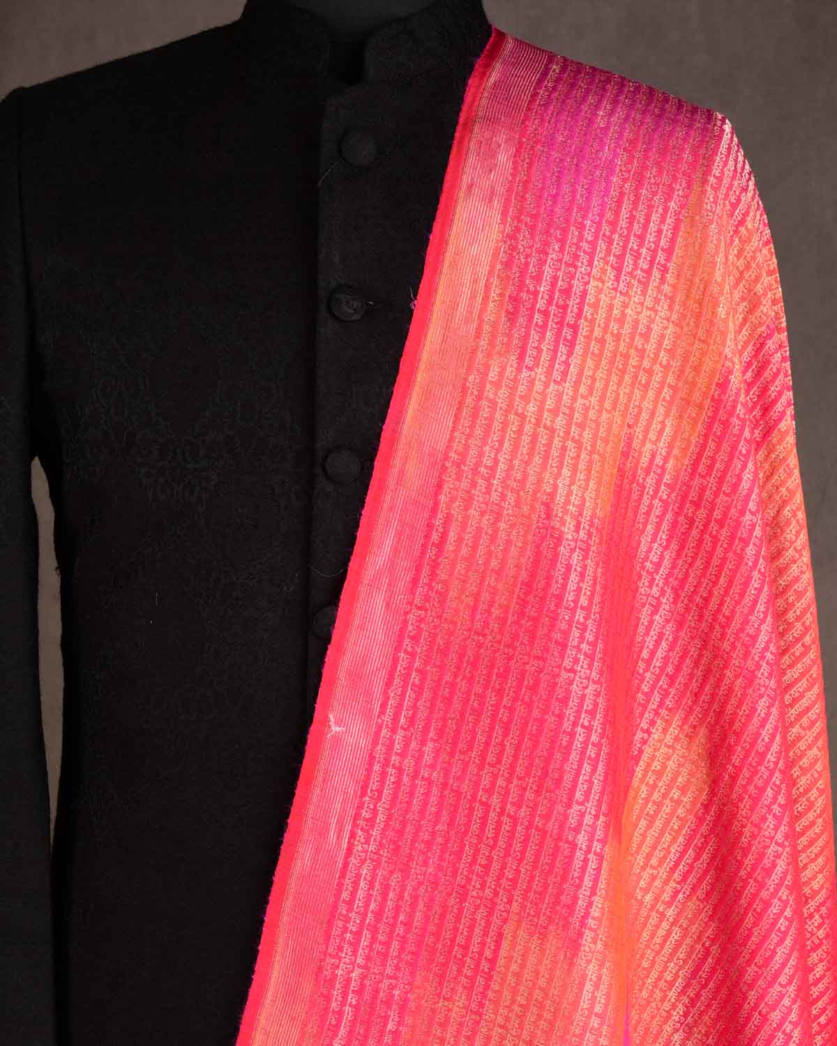 Ombre Multi-color Antique Zari Geeta Shlok 2.47 Brocade Handwoven Silk Wool Unisex Dress Shawl-HolyWeaves