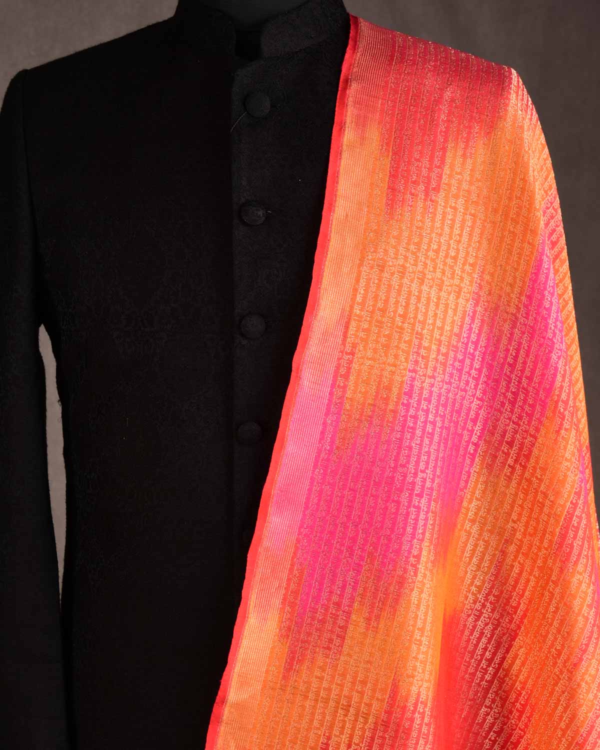 Ombre Multi-color Antique Zari Geeta Shlok 2.47 Brocade Handwoven Silk Wool Unisex Dress Shawl-HolyWeaves