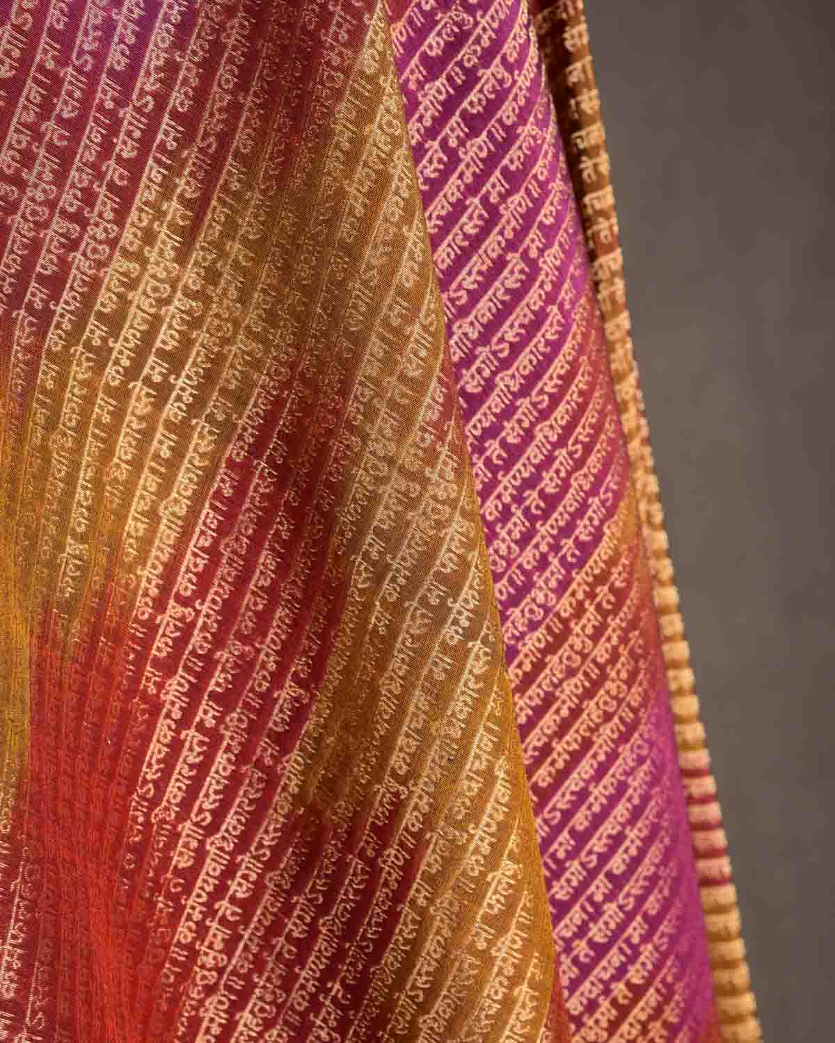 Ombre Multi-color Antique Zari Geeta Shlok 2.47 Brocade Handwoven Silk Wool Unisex Dress Shawl-HolyWeaves