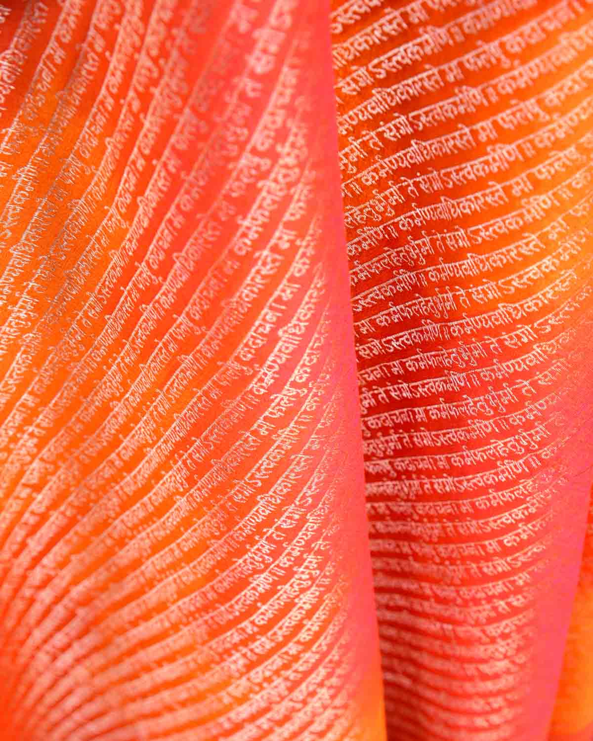 Ombre Orange Gold Zari Geeta Shlok 2.47 Brocade Handwoven Silk Wool Unisex Dress Shawl-HolyWeaves