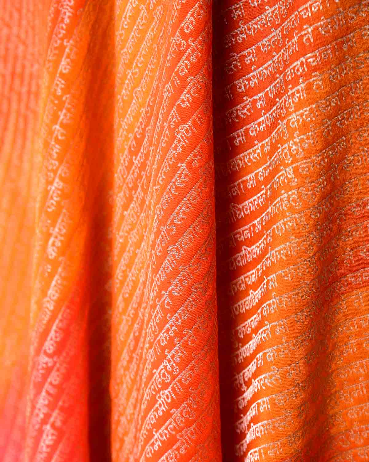 Ombre Orange Gold Zari Geeta Shlok 2.47 Brocade Handwoven Silk Wool Unisex Dress Shawl-HolyWeaves