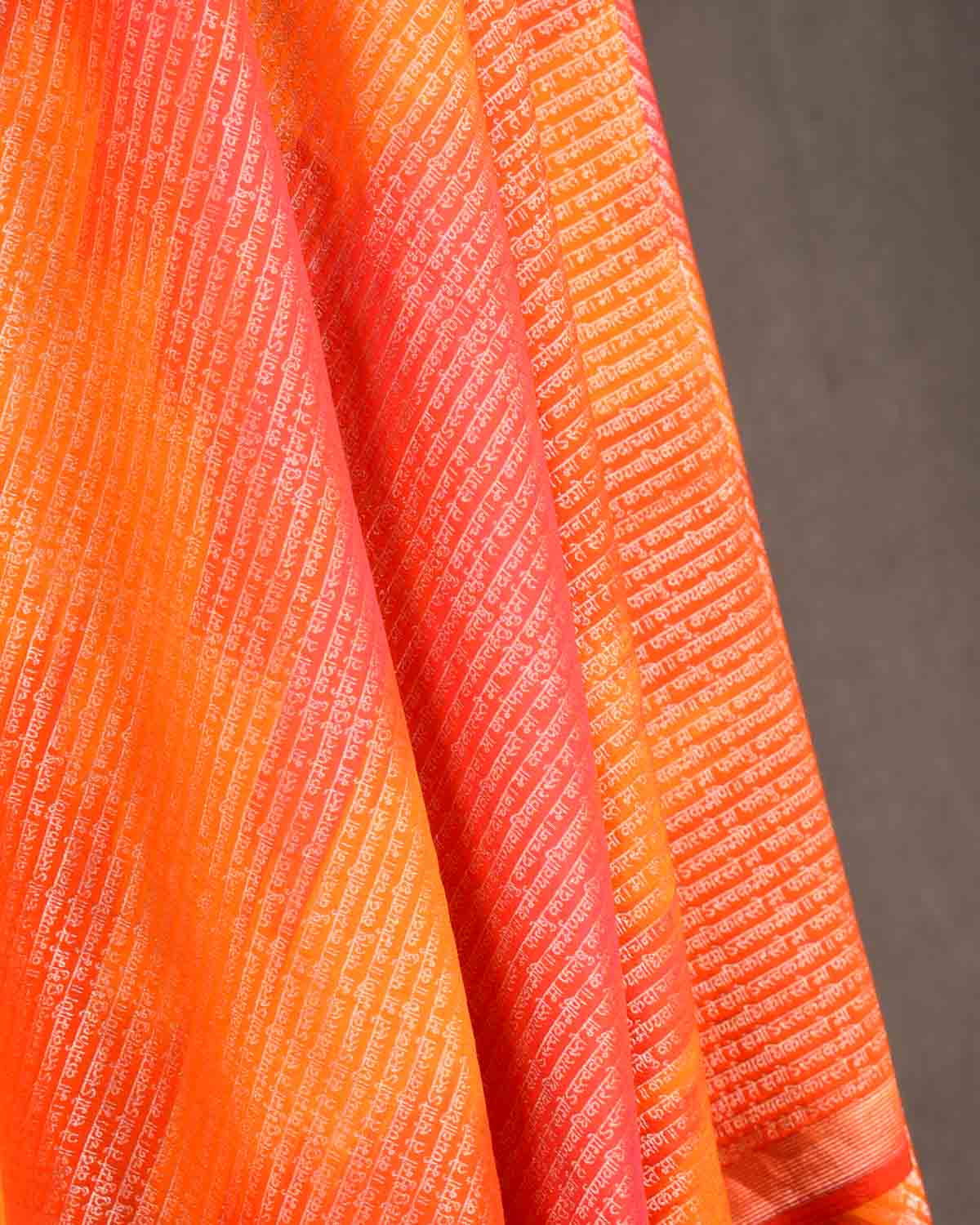 Ombre Orange Gold Zari Geeta Shlok 2.47 Brocade Handwoven Silk Wool Unisex Dress Shawl-HolyWeaves