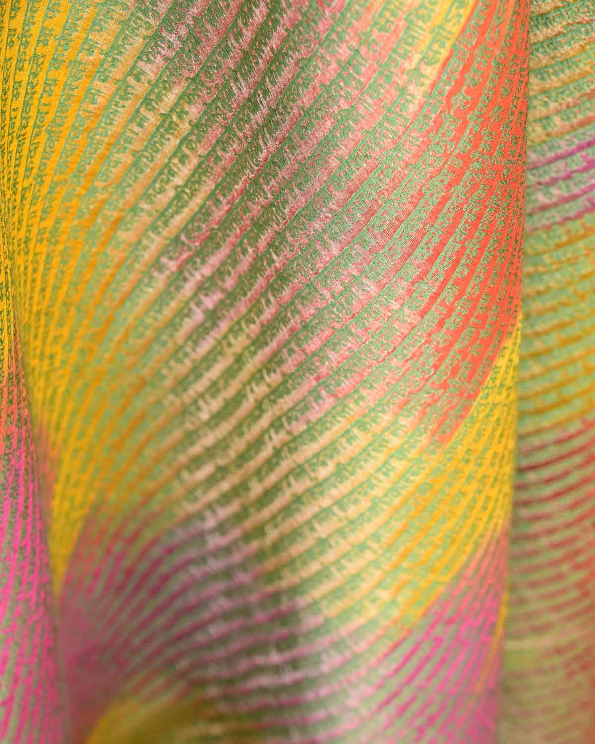 Ombre Metallic Green Silver Zari Geeta Shlok 2.47 Brocade Handwoven Silk Wool Unisex Dress Shawl-HolyWeaves