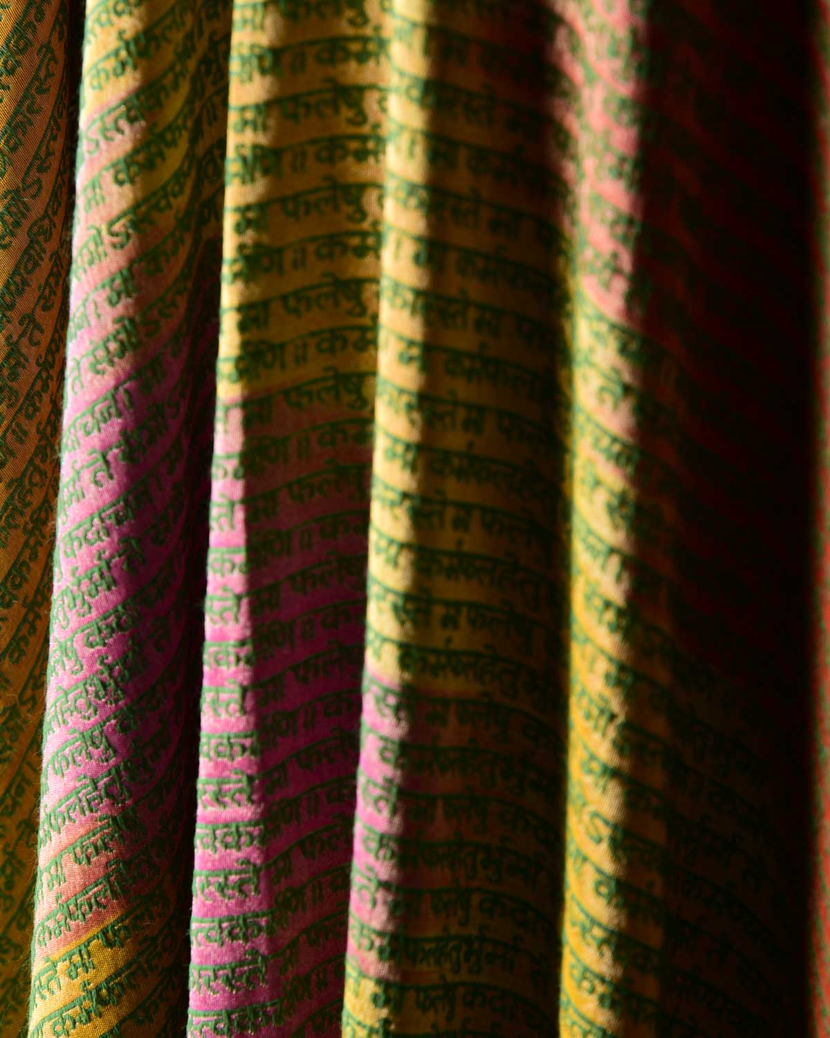 Ombre Metallic Green Silver Zari Geeta Shlok 2.47 Brocade Handwoven Silk Wool Unisex Dress Shawl-HolyWeaves