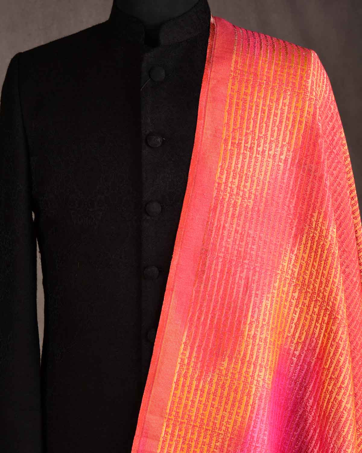 Rainbow Multi-color Gold Zari Geeta Shlok 2.47 Brocade Handwoven Silk Wool Unisex Dress Shawl-HolyWeaves