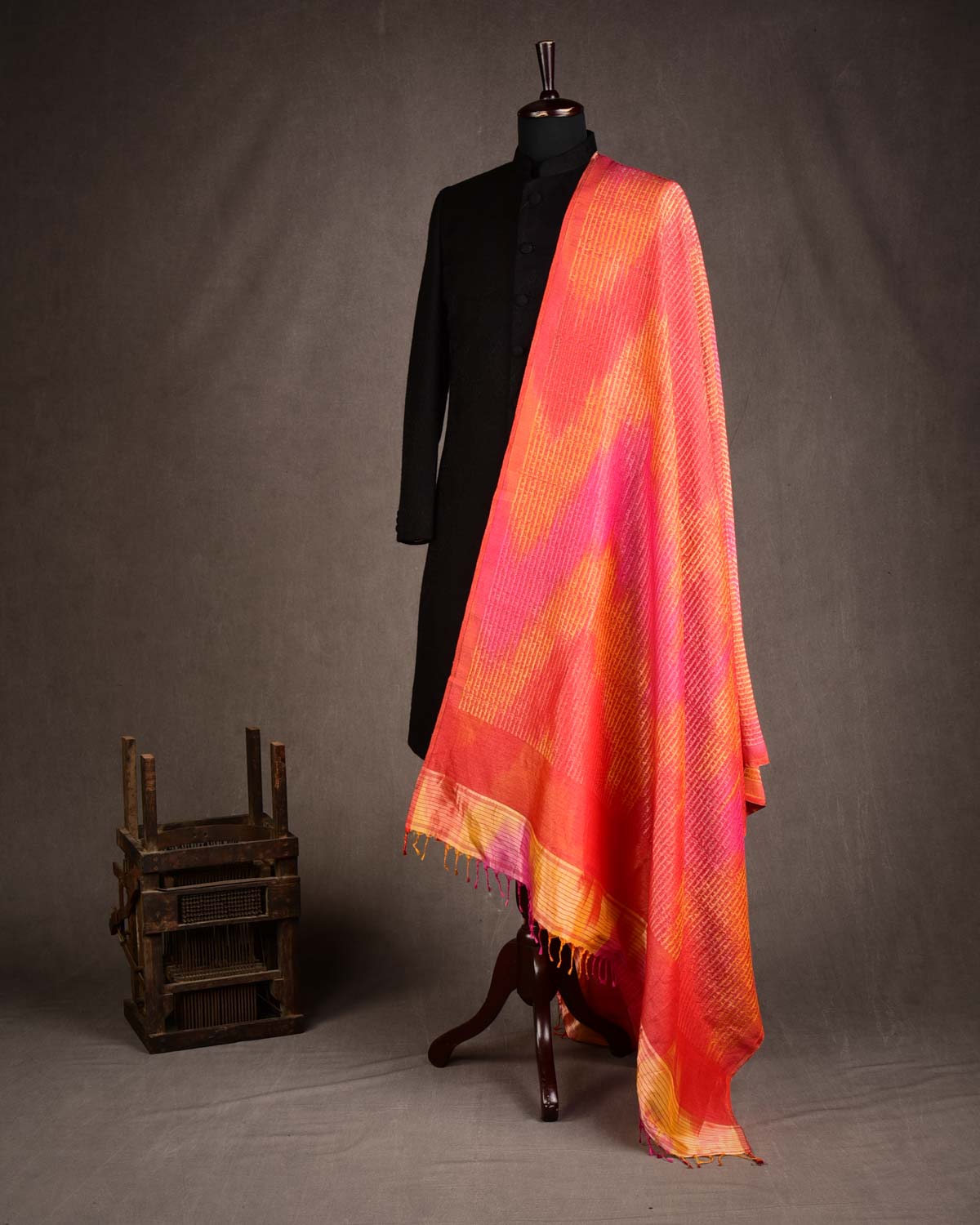 Rainbow Multi-color Gold Zari Geeta Shlok 2.47 Brocade Handwoven Silk Wool Unisex Dress Shawl-HolyWeaves