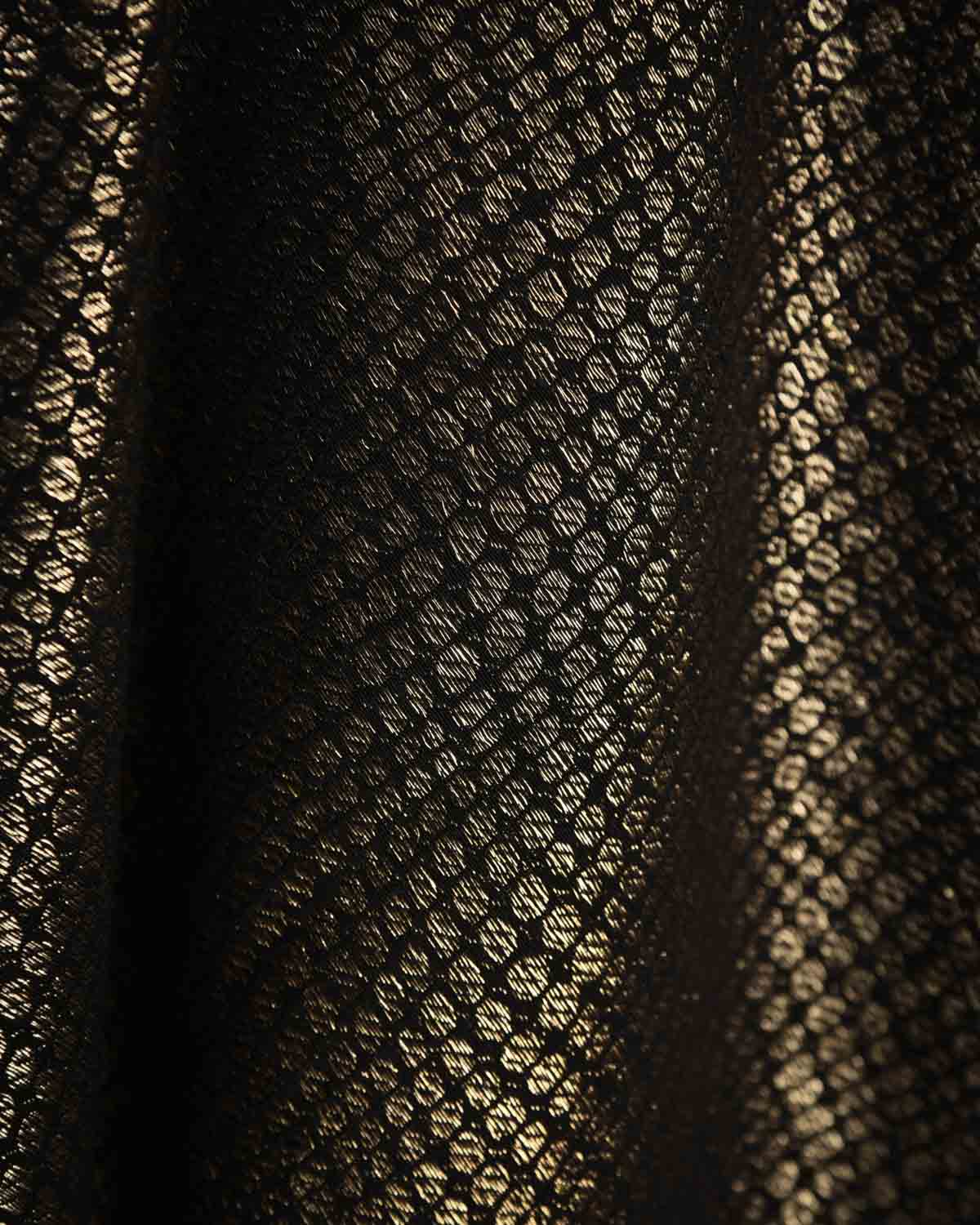 Metallic Black Gold Zari Distressed Python Stripes Brocade Handwoven Silk Wool Unisex Dress Shawl-HolyWeaves