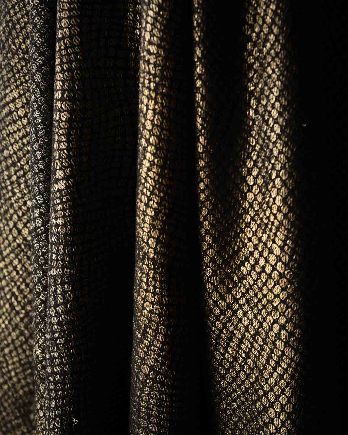 Metallic Black Gold Zari Distressed Python Stripes Brocade Handwoven Silk Wool Unisex Dress Shawl-HolyWeaves