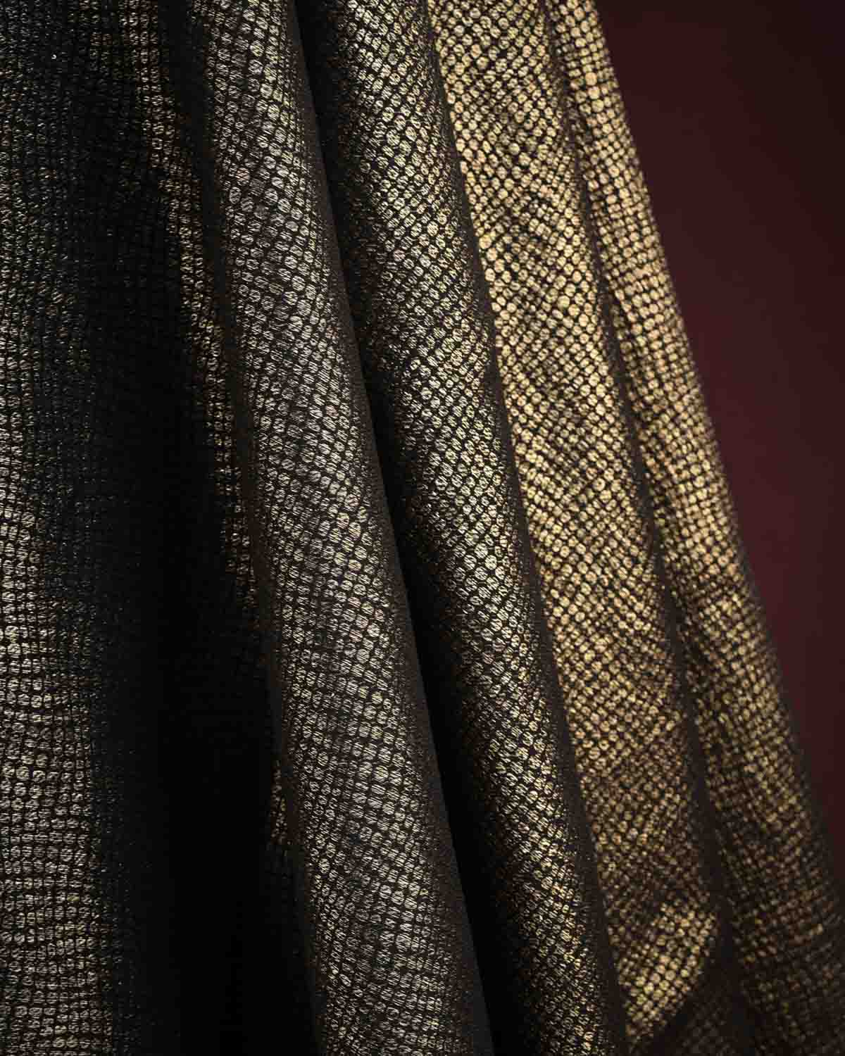 Metallic Black Gold Zari Distressed Python Stripes Brocade Handwoven Silk Wool Unisex Dress Shawl-HolyWeaves